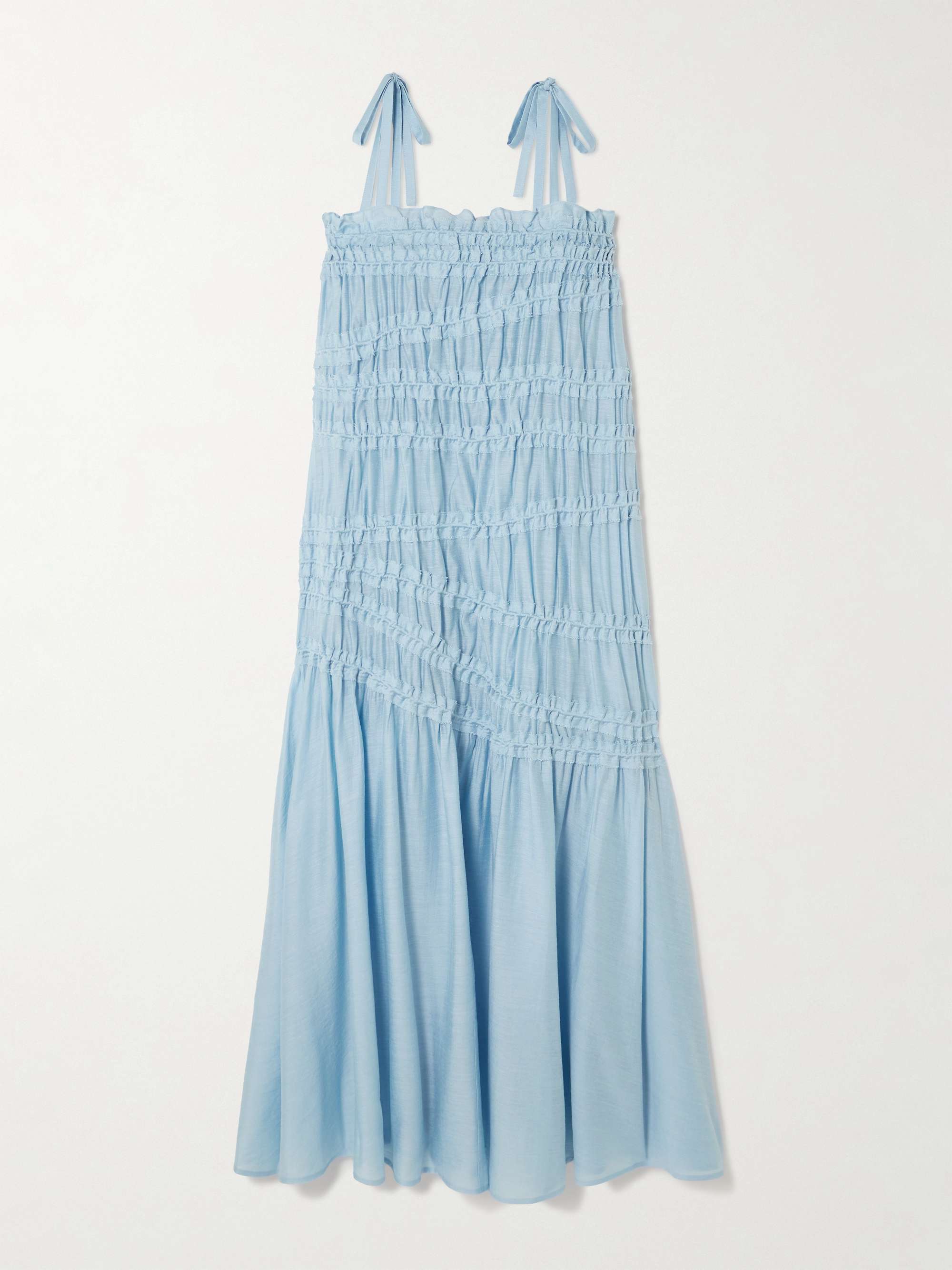 Tie-detailed smocked Lyocell-blend midi dress view