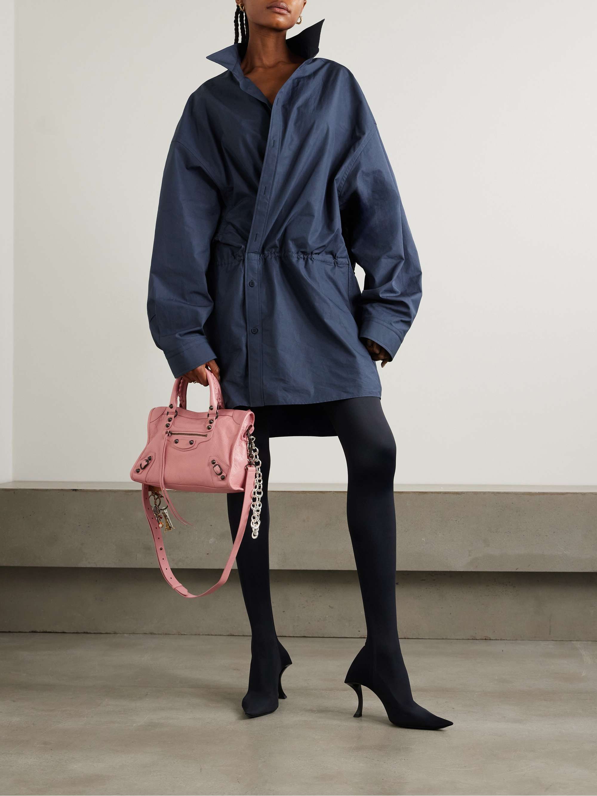 Asymmetric gathered cotton-poplin mini shirt dress view