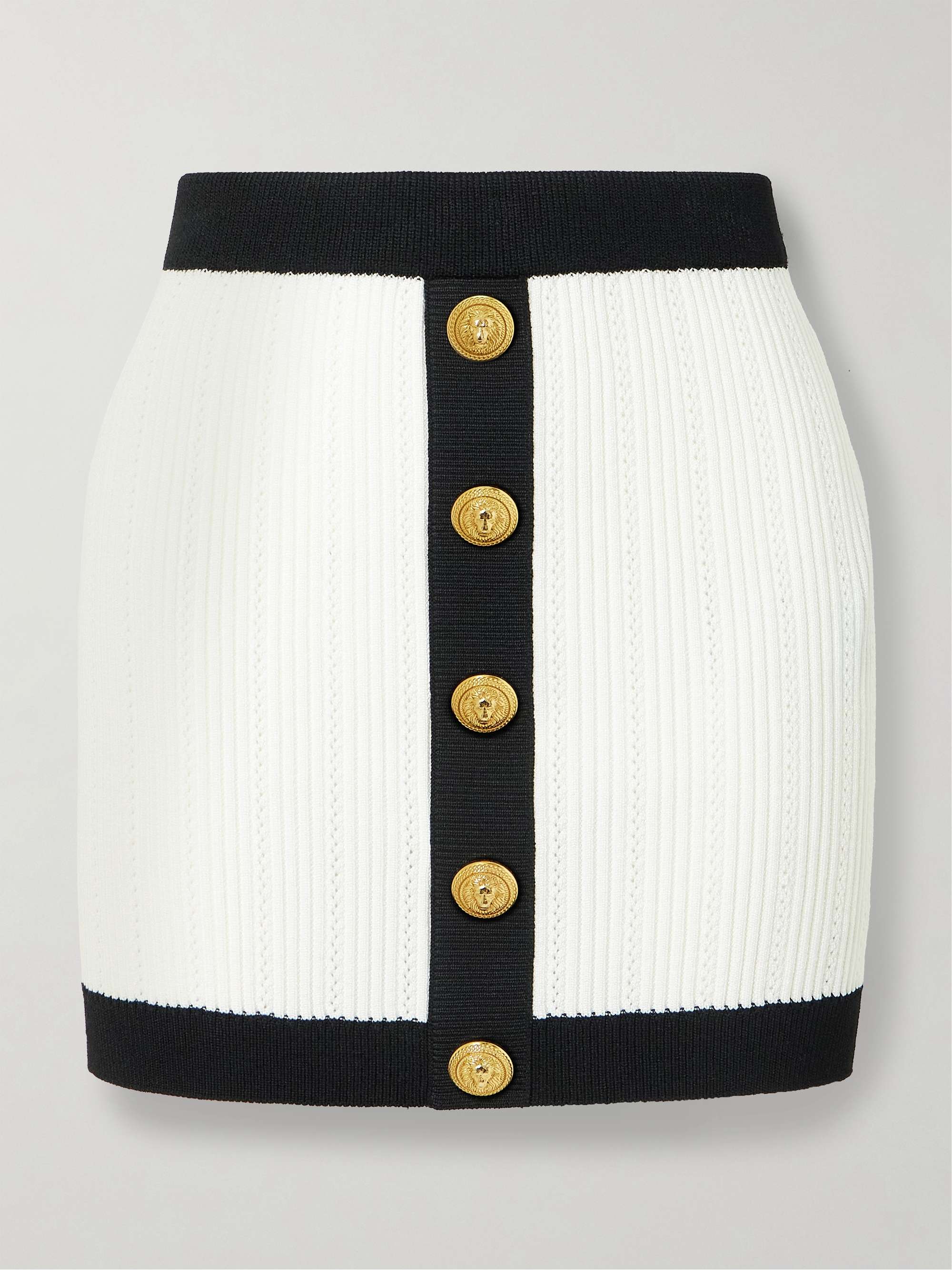 Button-embellished two-tone ribbed-knit mini skirt view