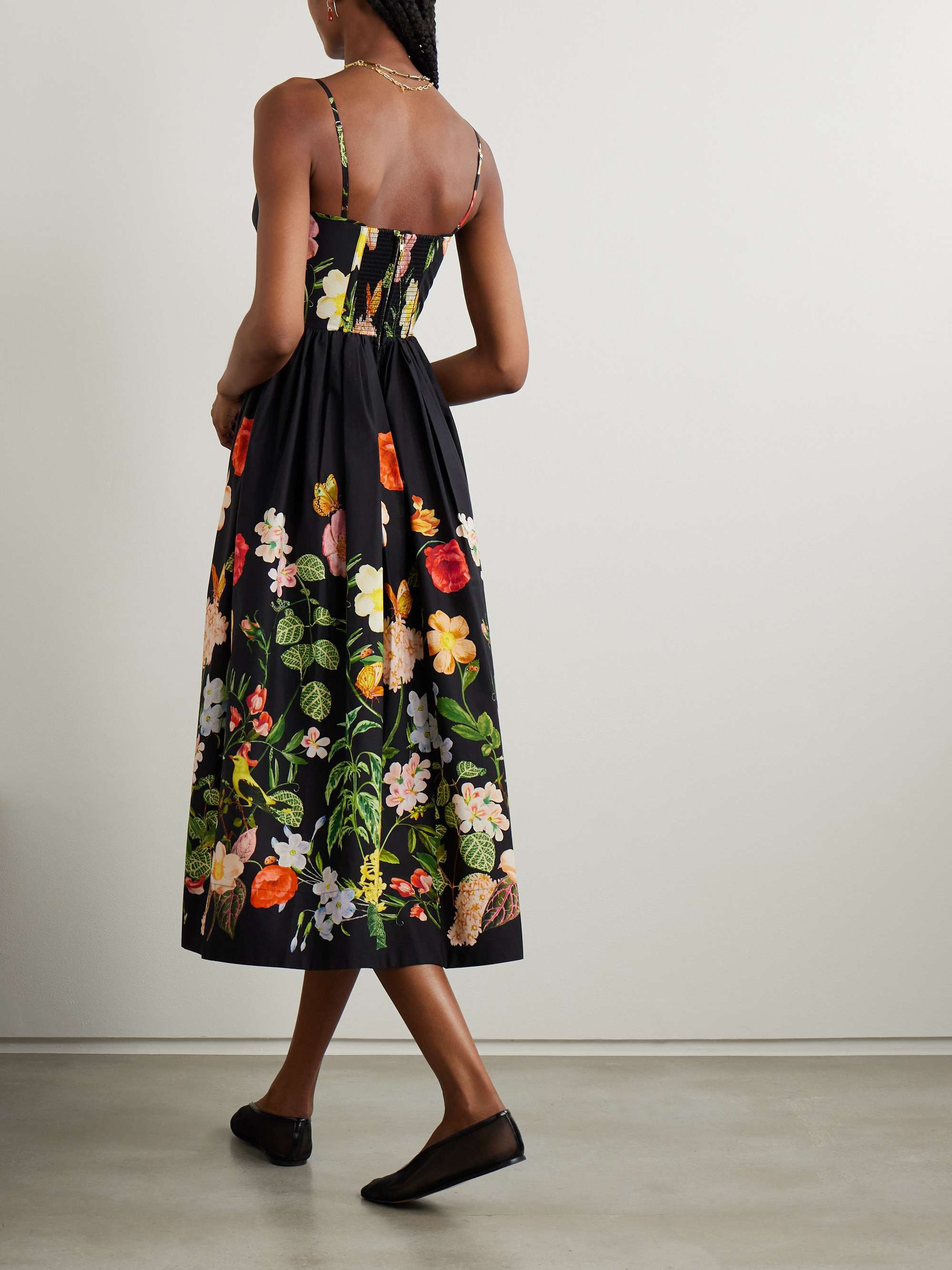 Alba floral-print gathered smocked cotton-poplin midi dress view
