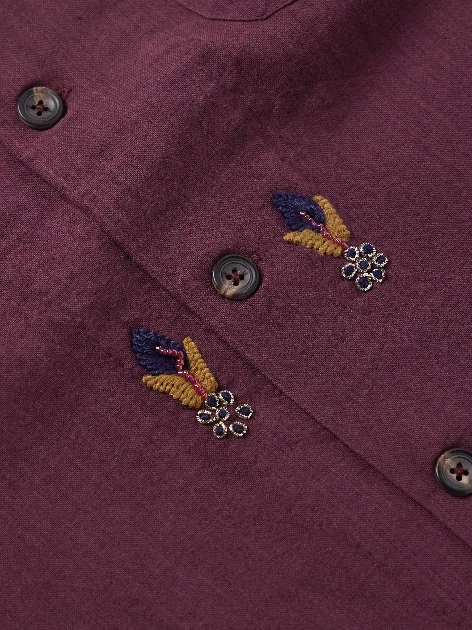 Camp-Collar Embellished Embroidered Cotton Shirt view