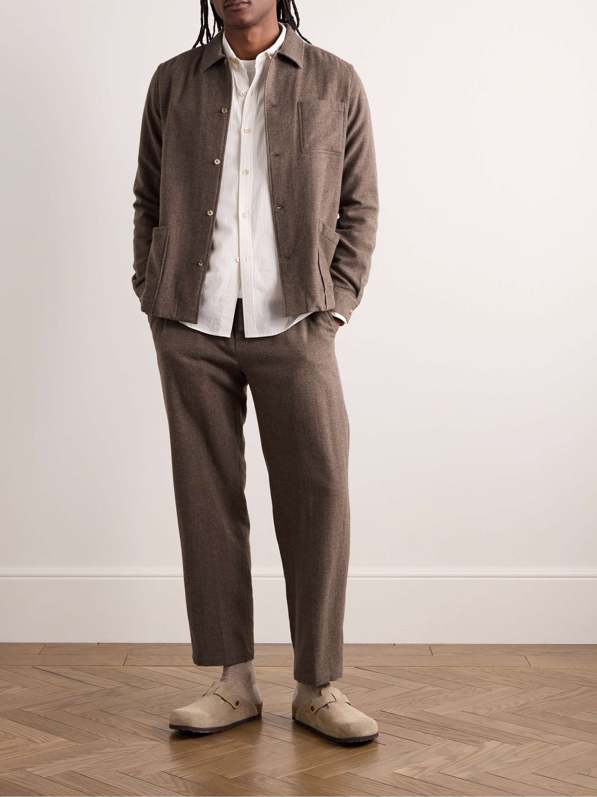 Slim-Fit Tapered Brushed-Wool Drawstring Trousers view