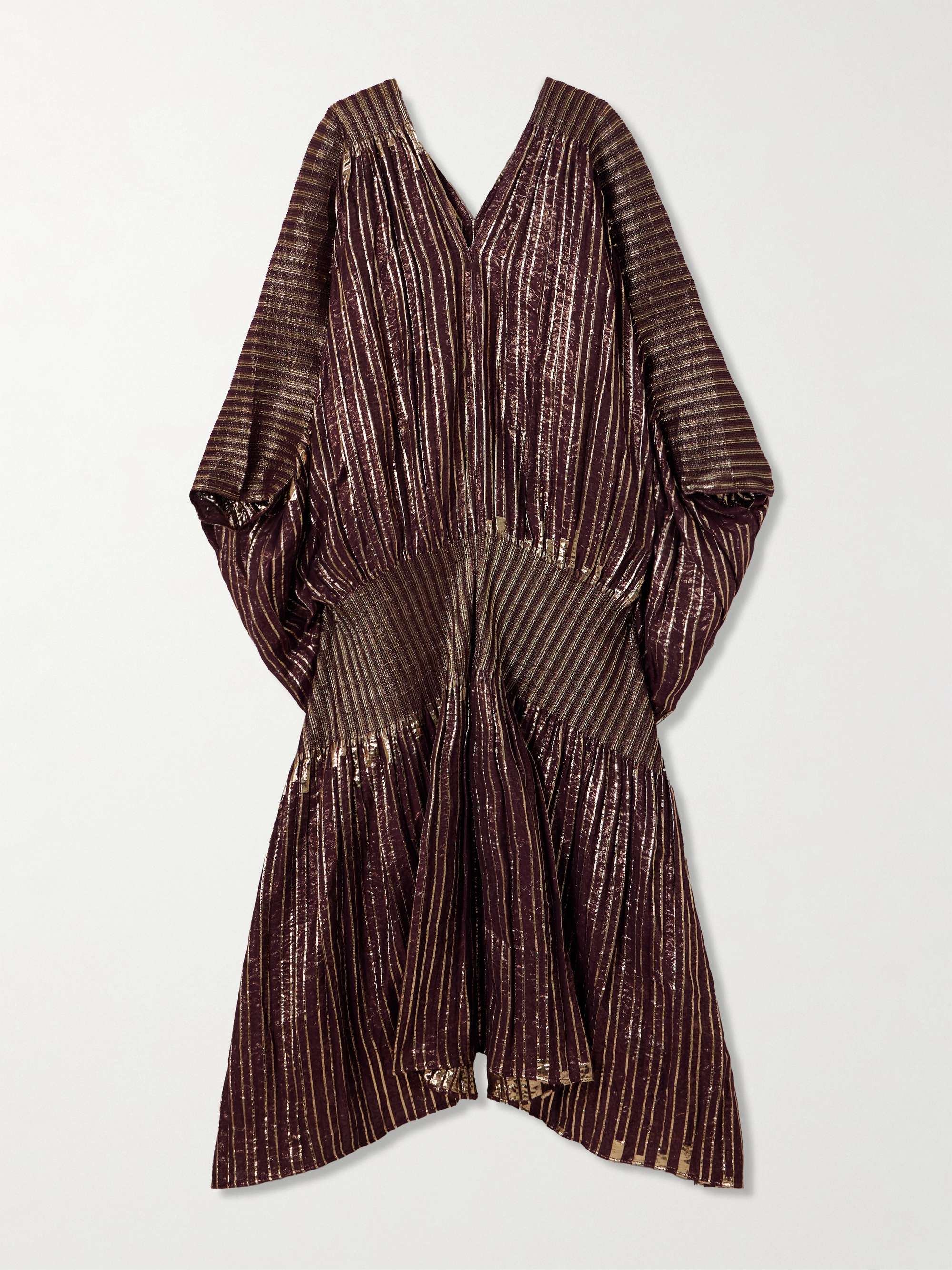 Striped metallic voile and stretch-knit kaftan view