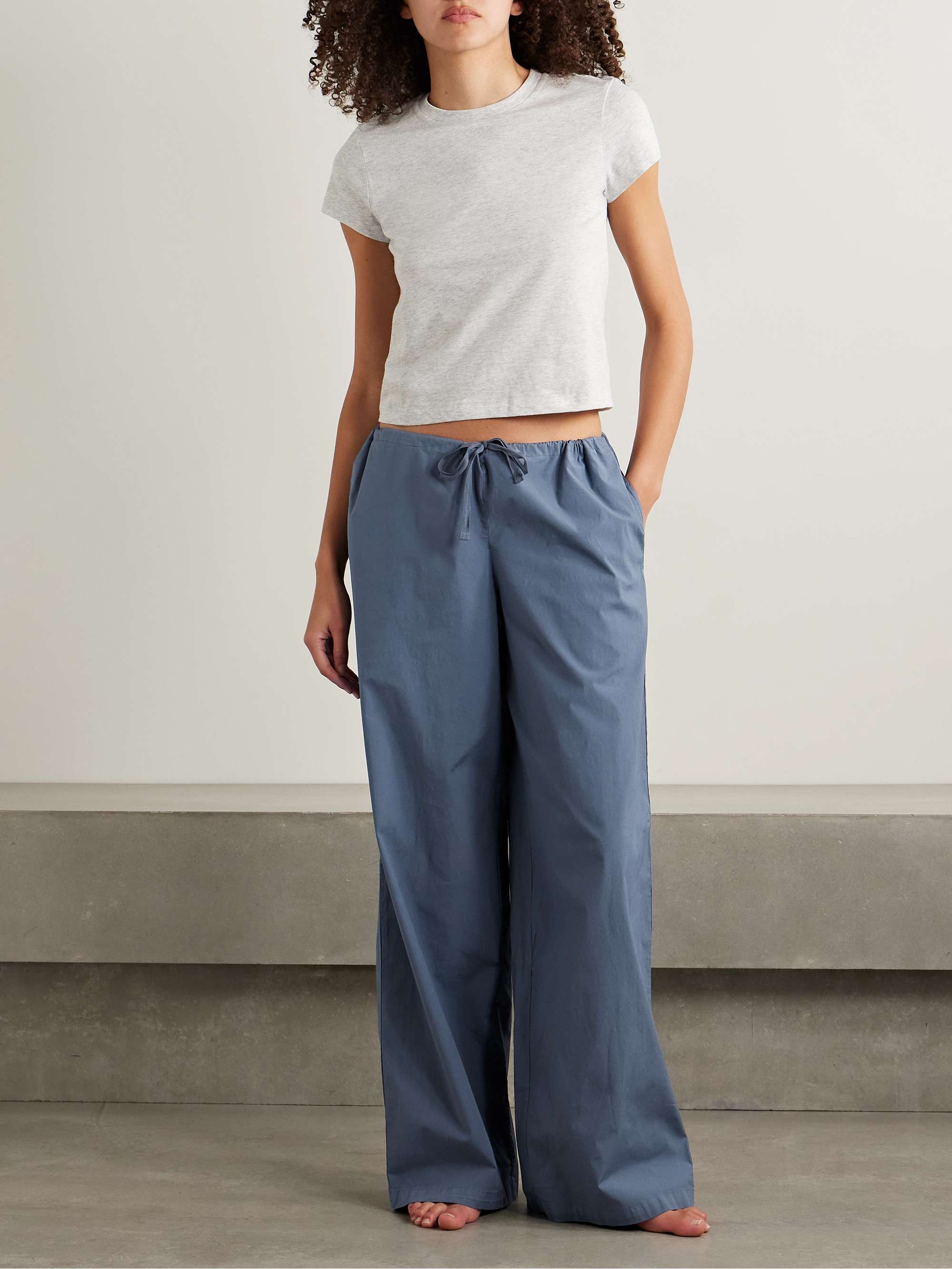 Cotton-blend poplin wide-leg pants view