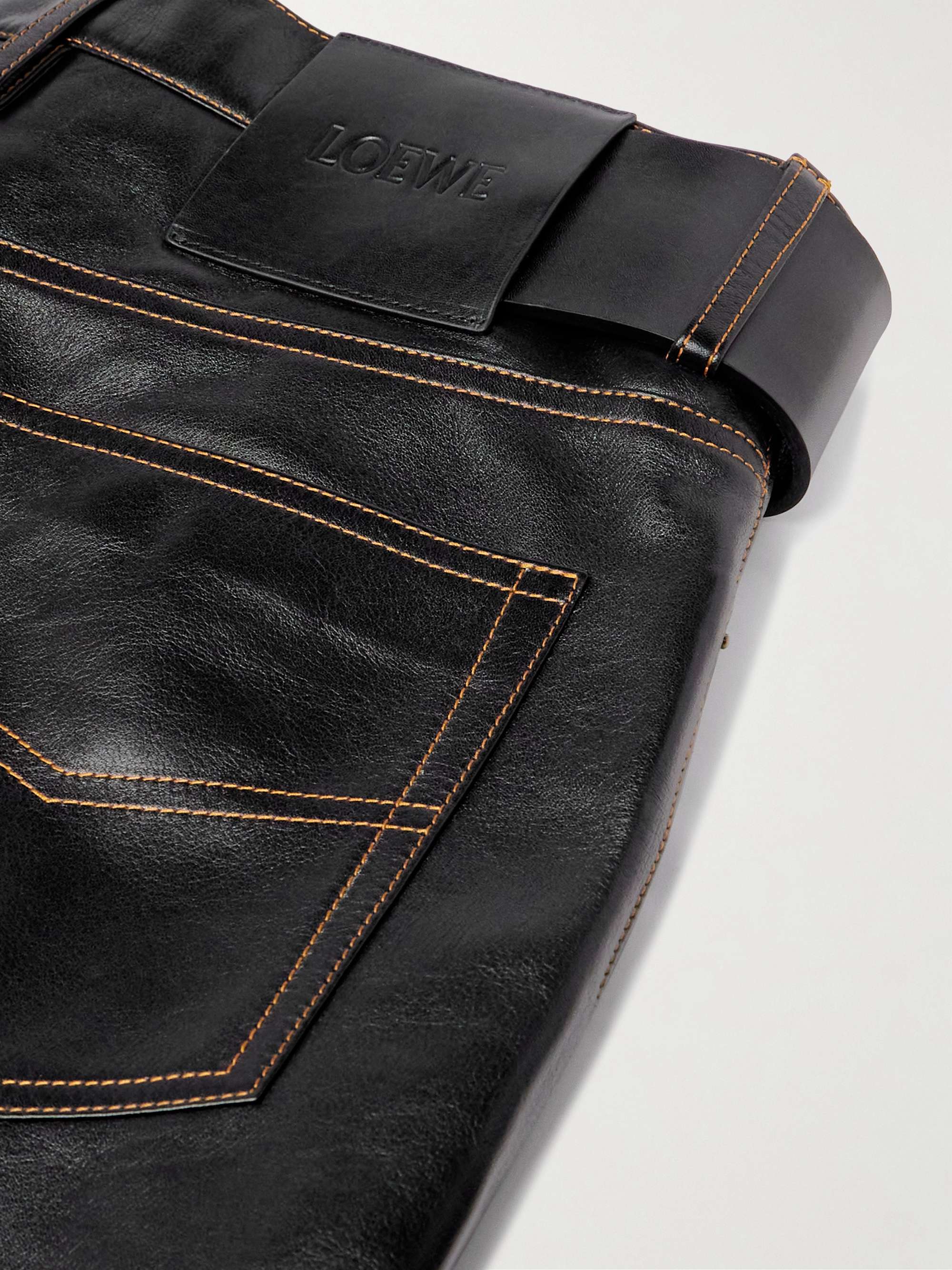 Straight-Leg Belted Leather Trousers view