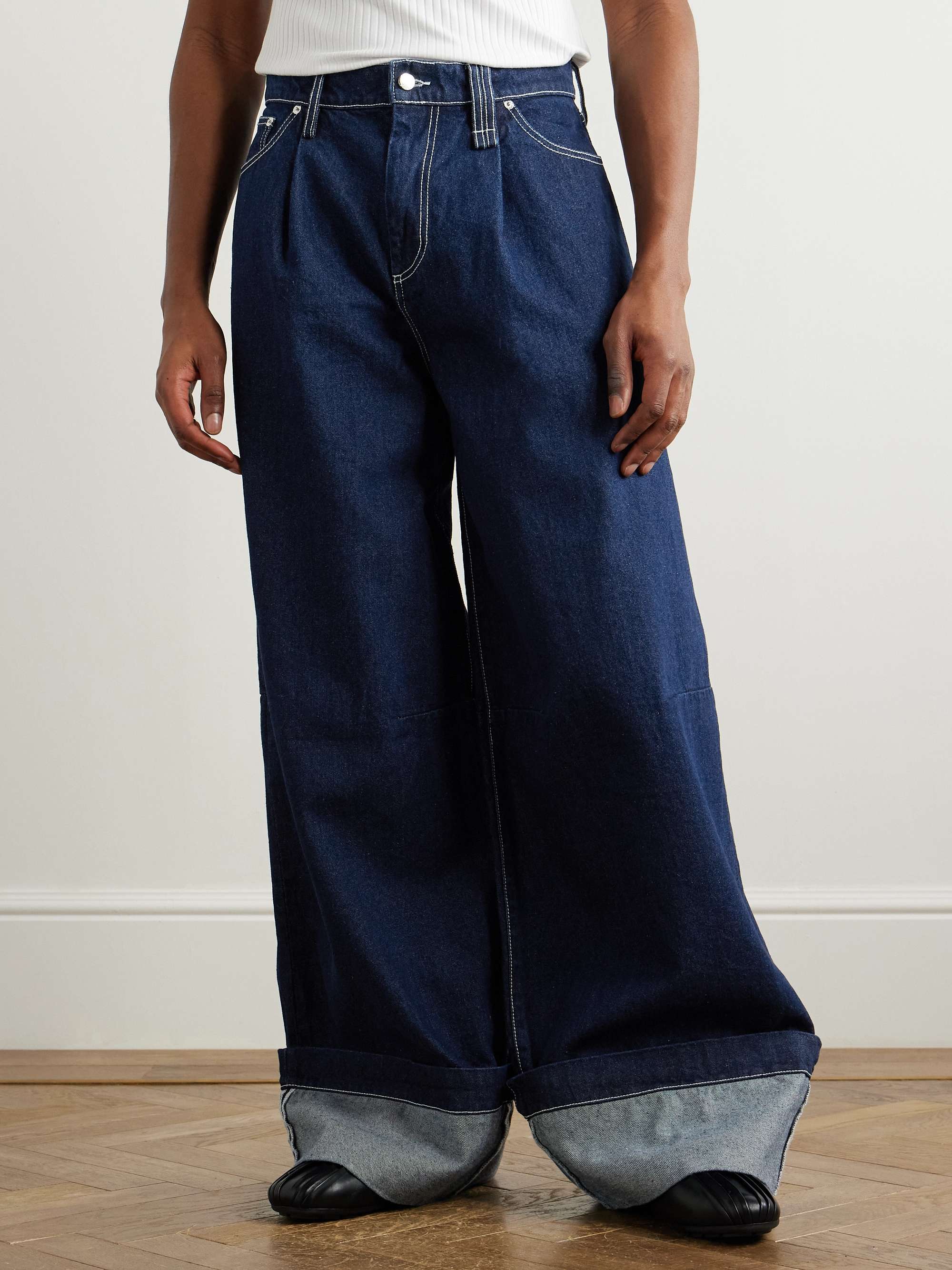 Puddle Wide-Leg Pleated Crystal-Embellished Jeans view