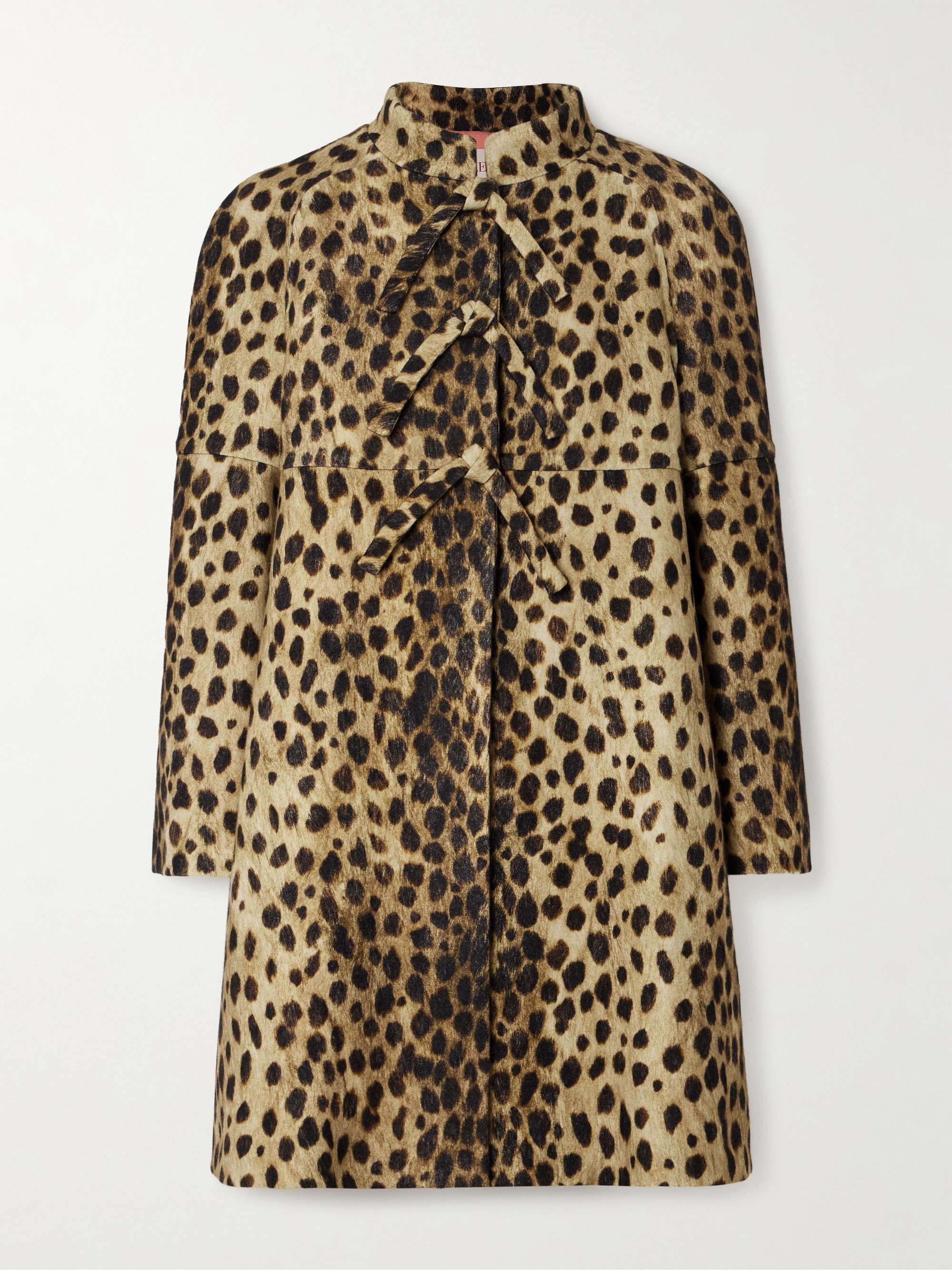 Bow-detailed jaguar-print wool-felt coat view