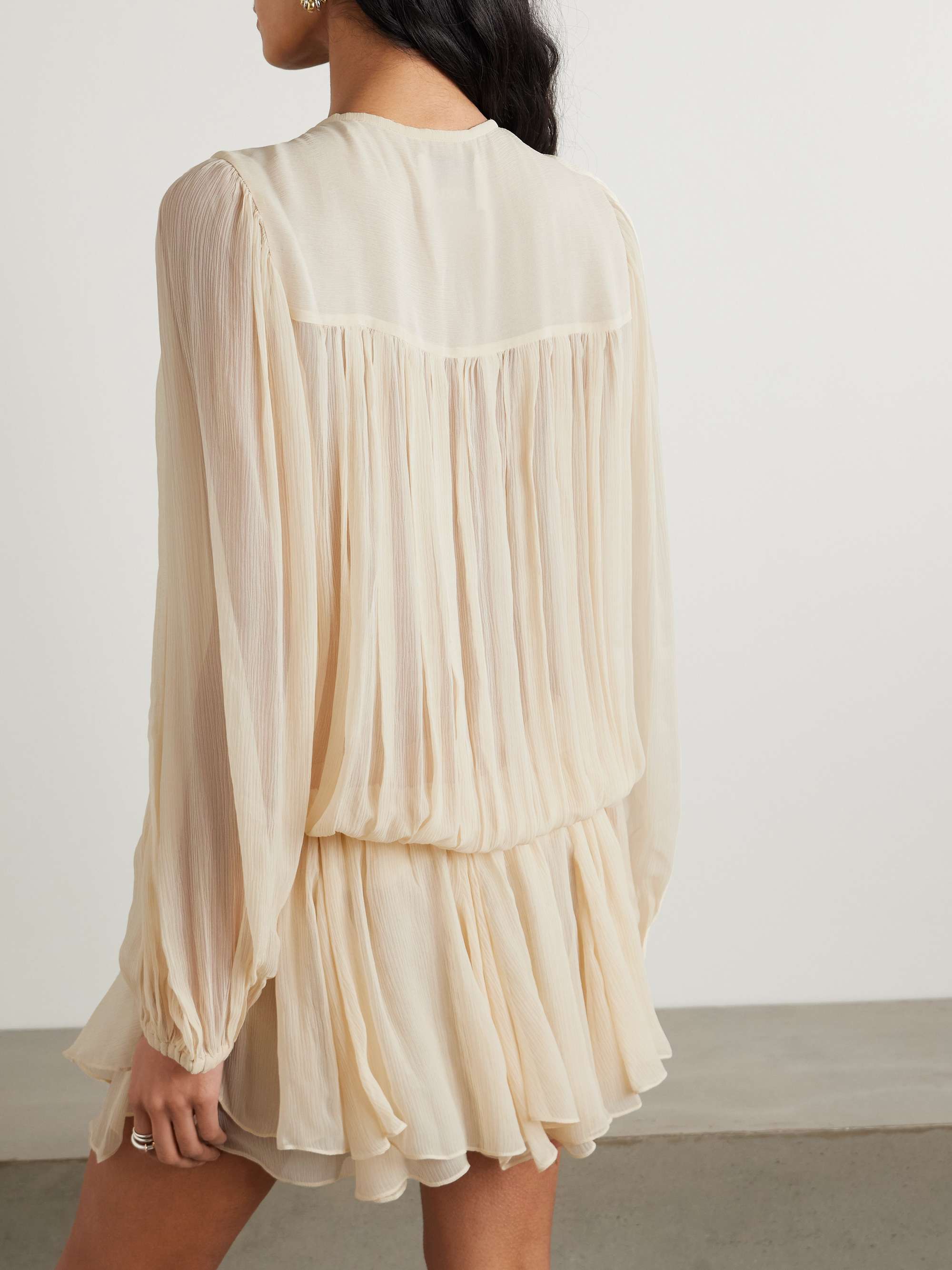 Aliyah embellished tiered gathered silk-crepon mini dress view