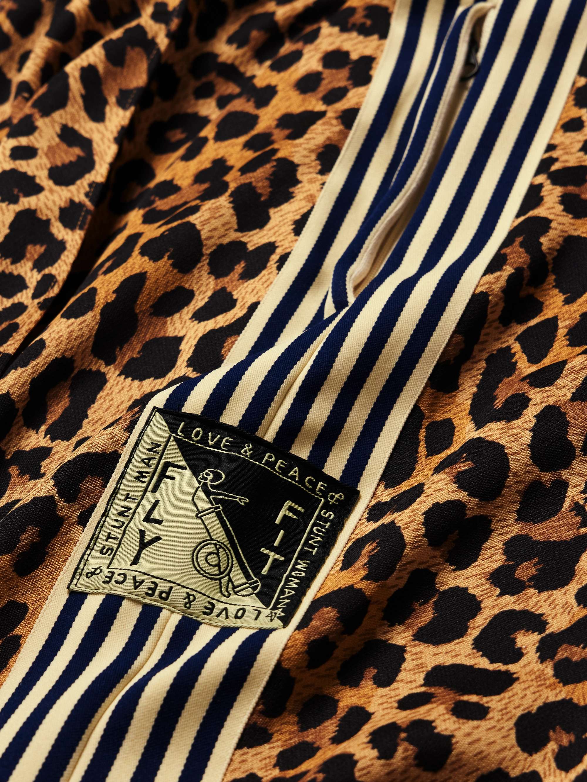 Straight-Leg Webbing-Trimmed Leopard-Print Tech-Jersey Track Pants view