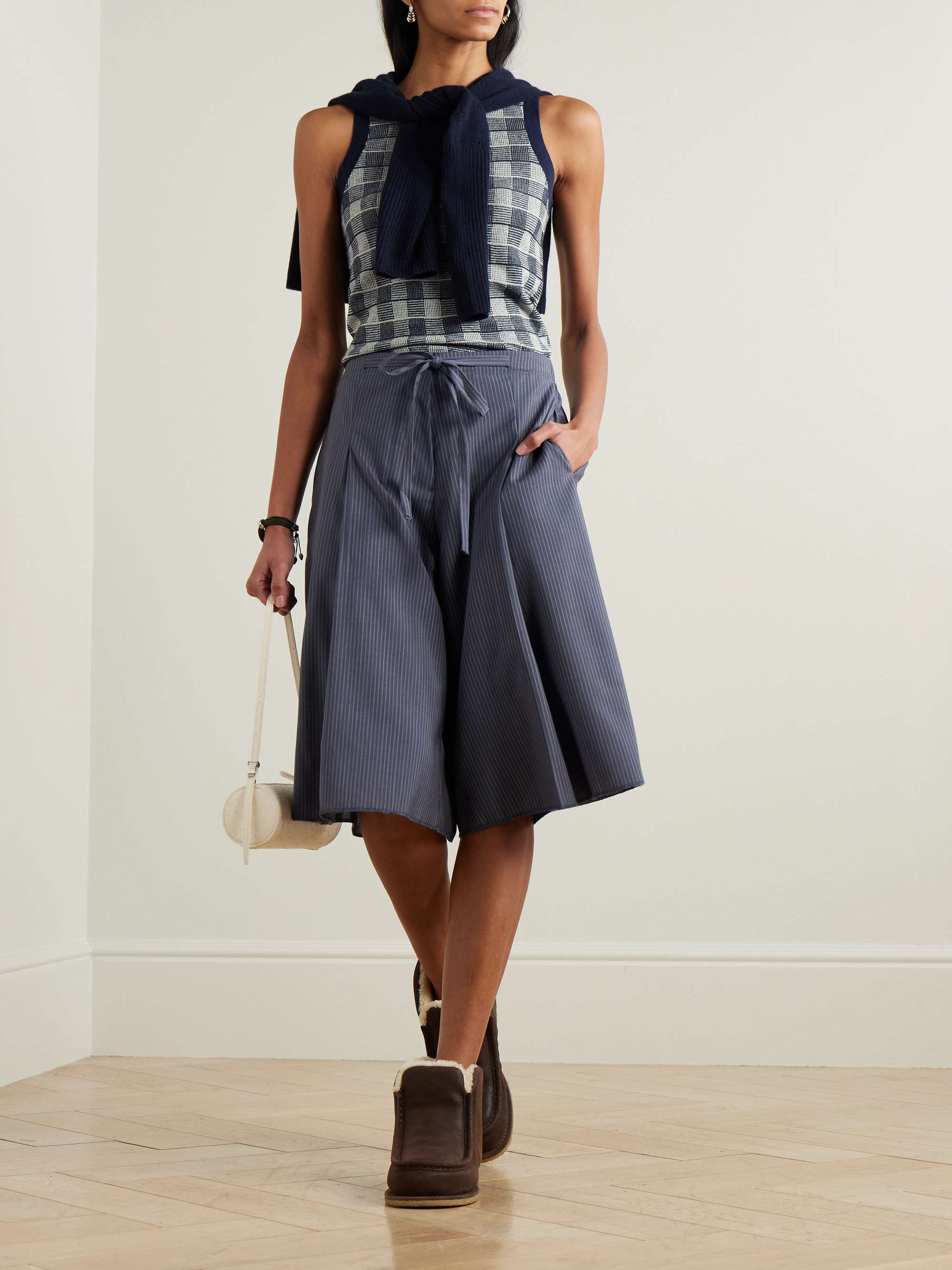 Gingham silk and linen-blend tank view