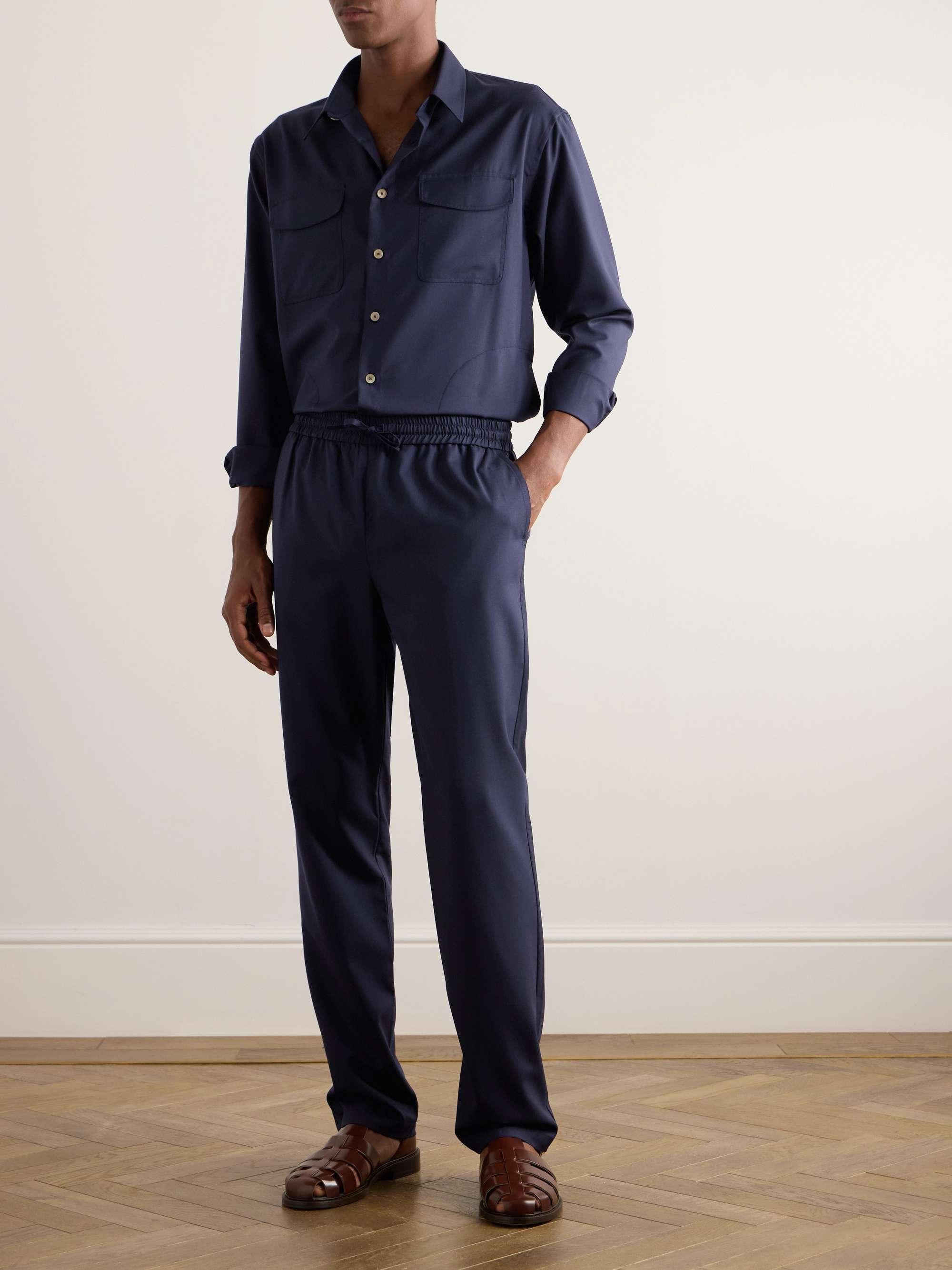 Straight-Leg Virgin Wool-Blend Drawstring Trousers view