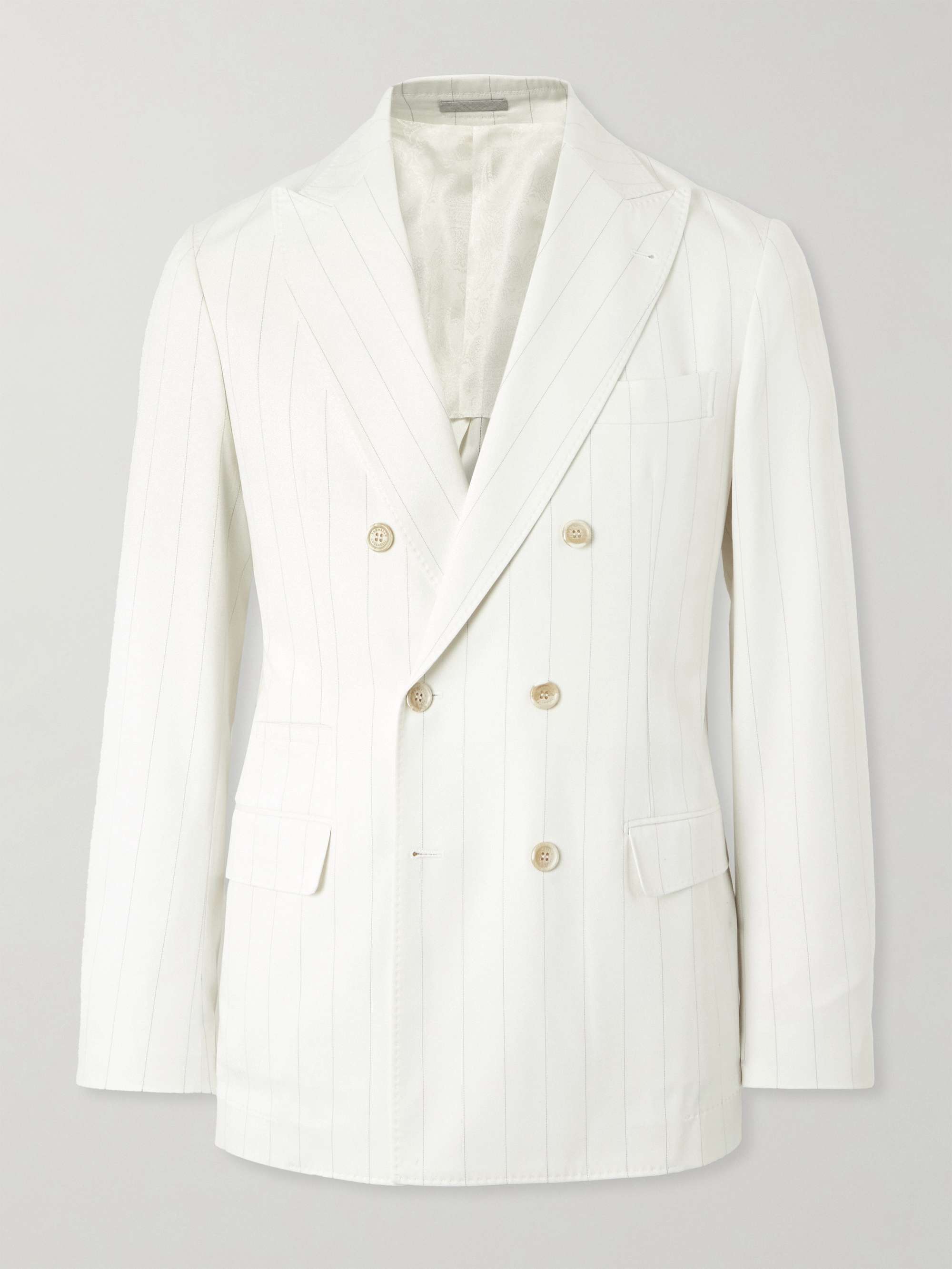 Double-Breasted Pinstriped Wool and Cotton-Blend Twill Blazer view