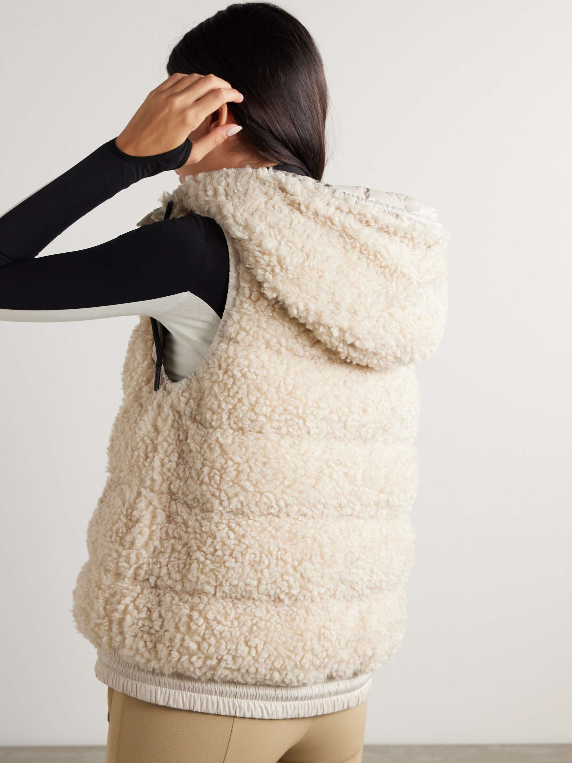 Shell-trimmed quilted faux shearling hooded down vest view