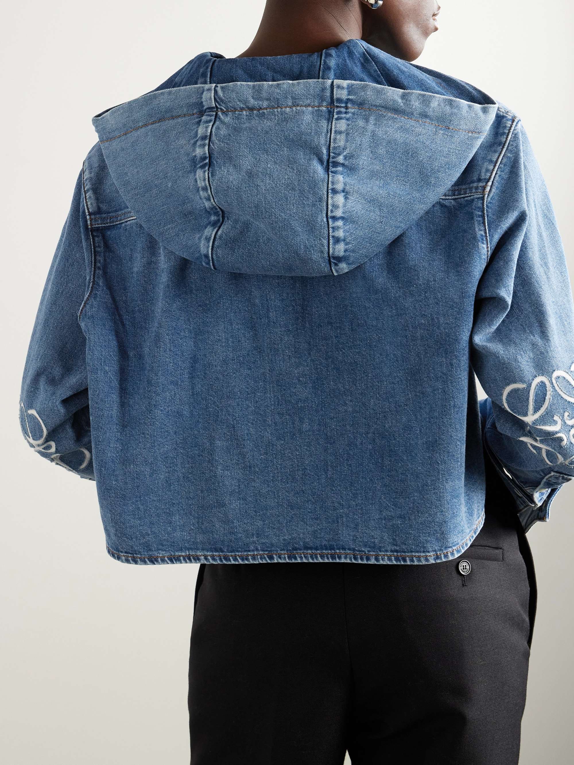 Hooded cropped appliquéd denim shirt view
