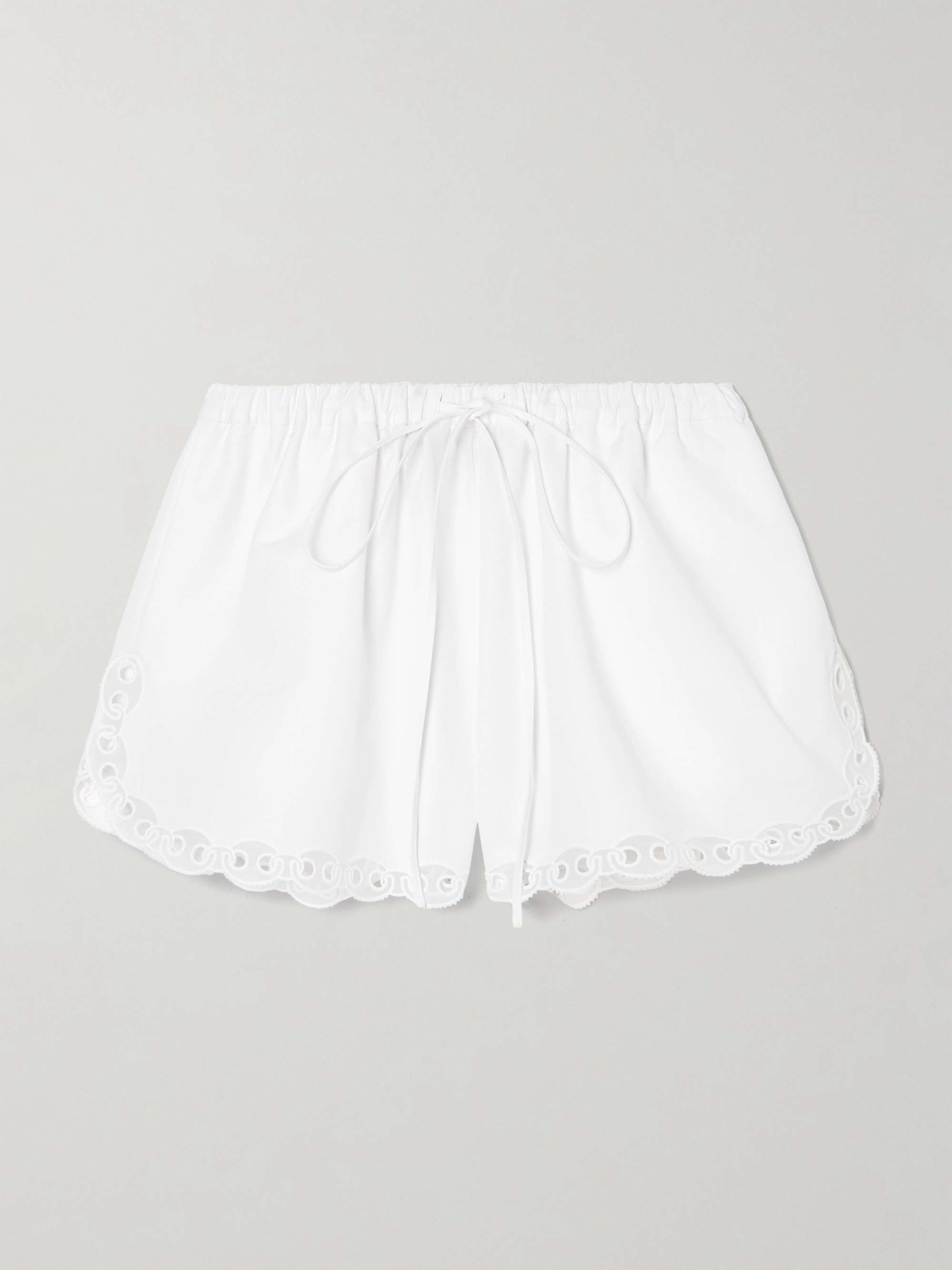 Broderie anglaise and tulle-trimmed cotton-poplin shorts view