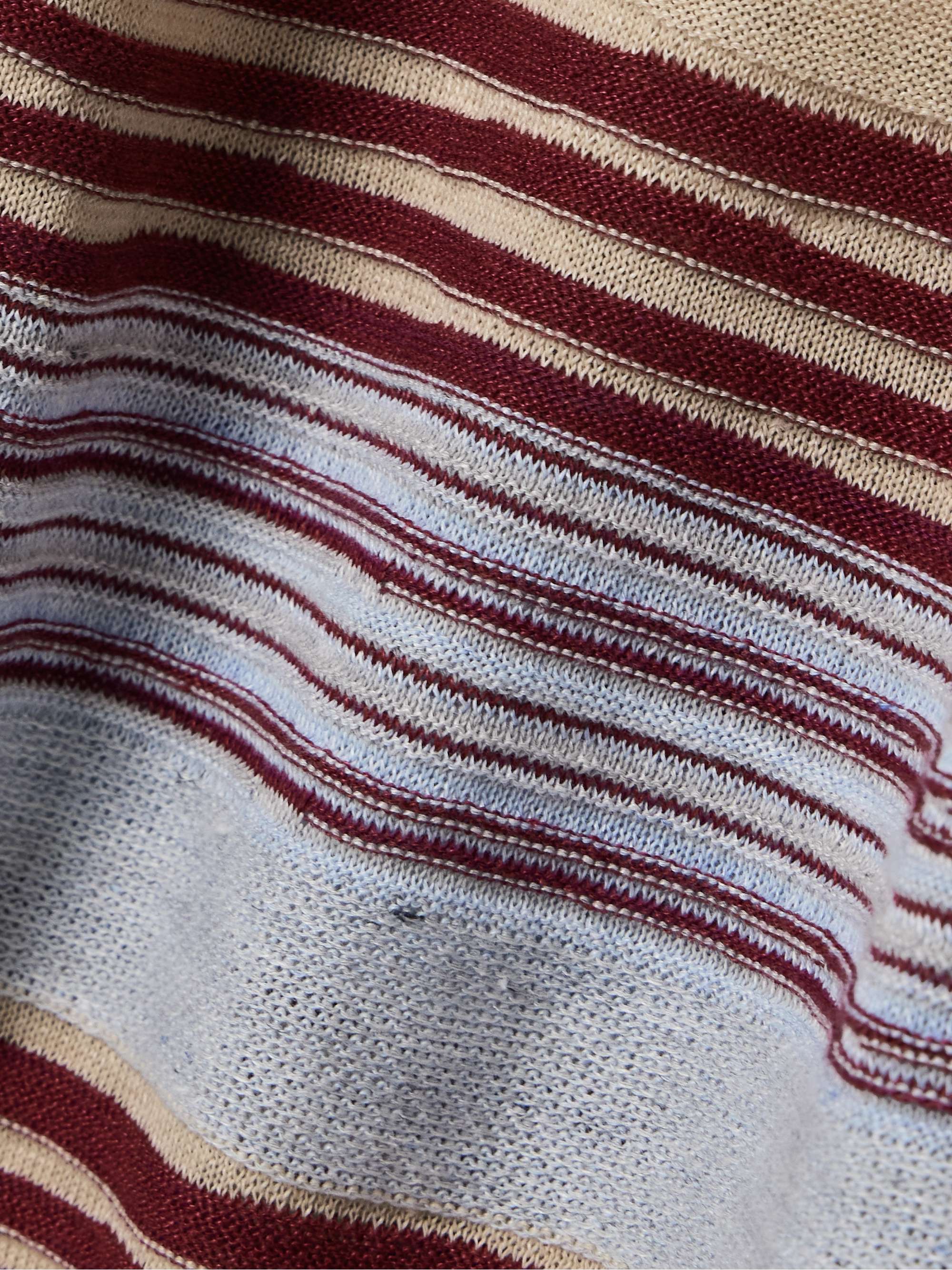 Striped jacquard-knit linen-blend polo sweater view