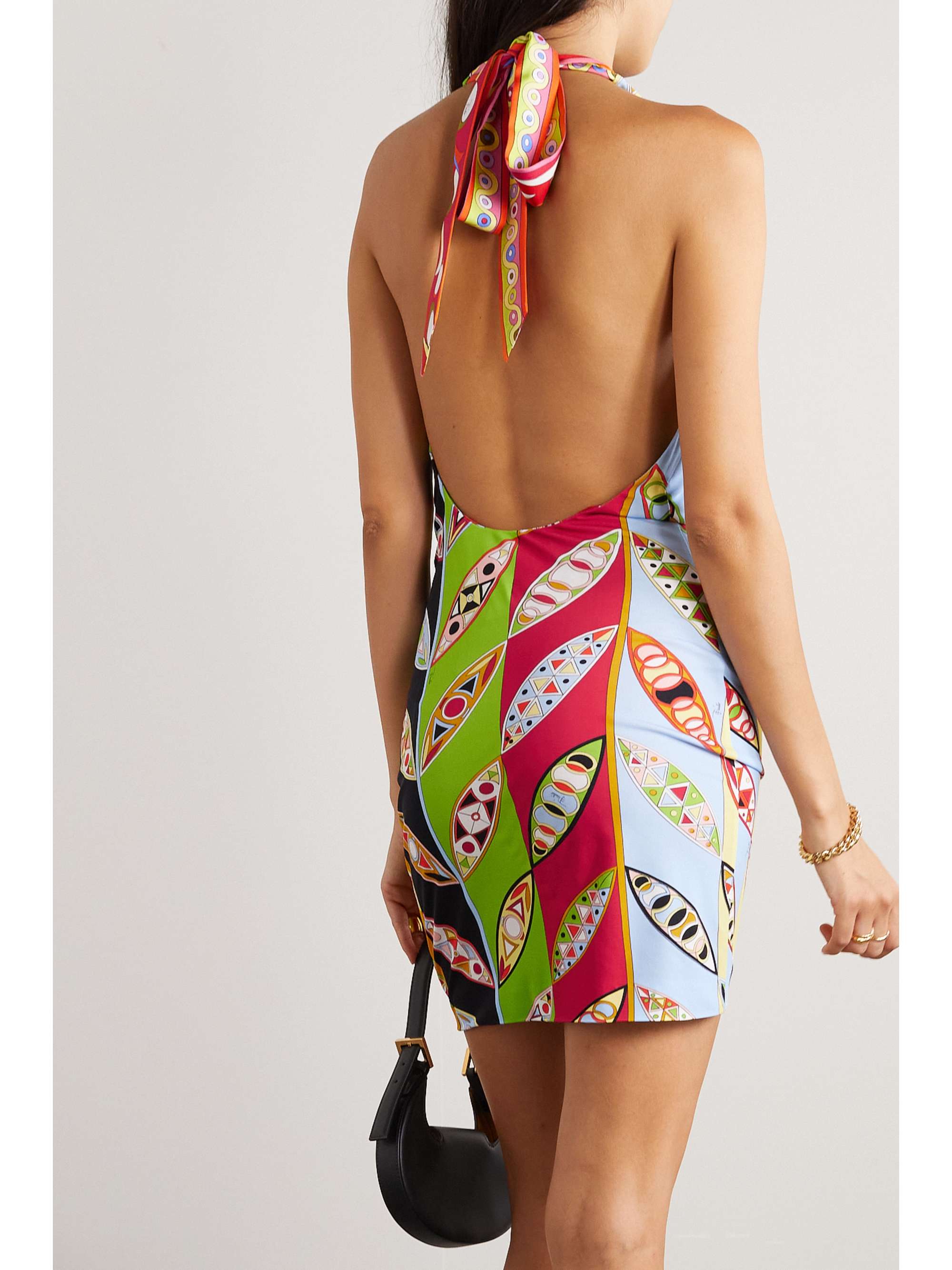 Printed satin-crepe halterneck mini dress view
