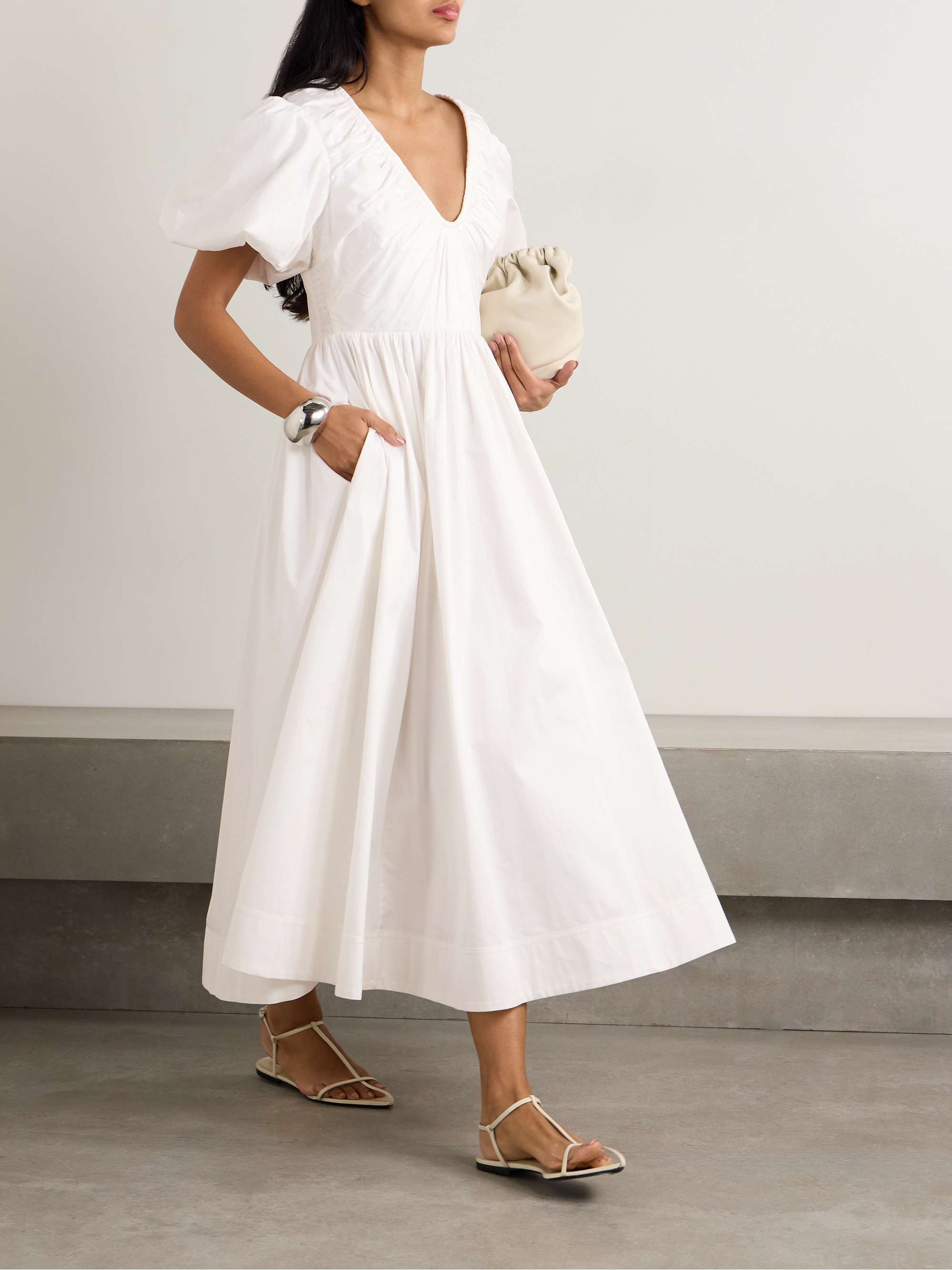 Esmerie gathered organic cotton-poplin midi dress view