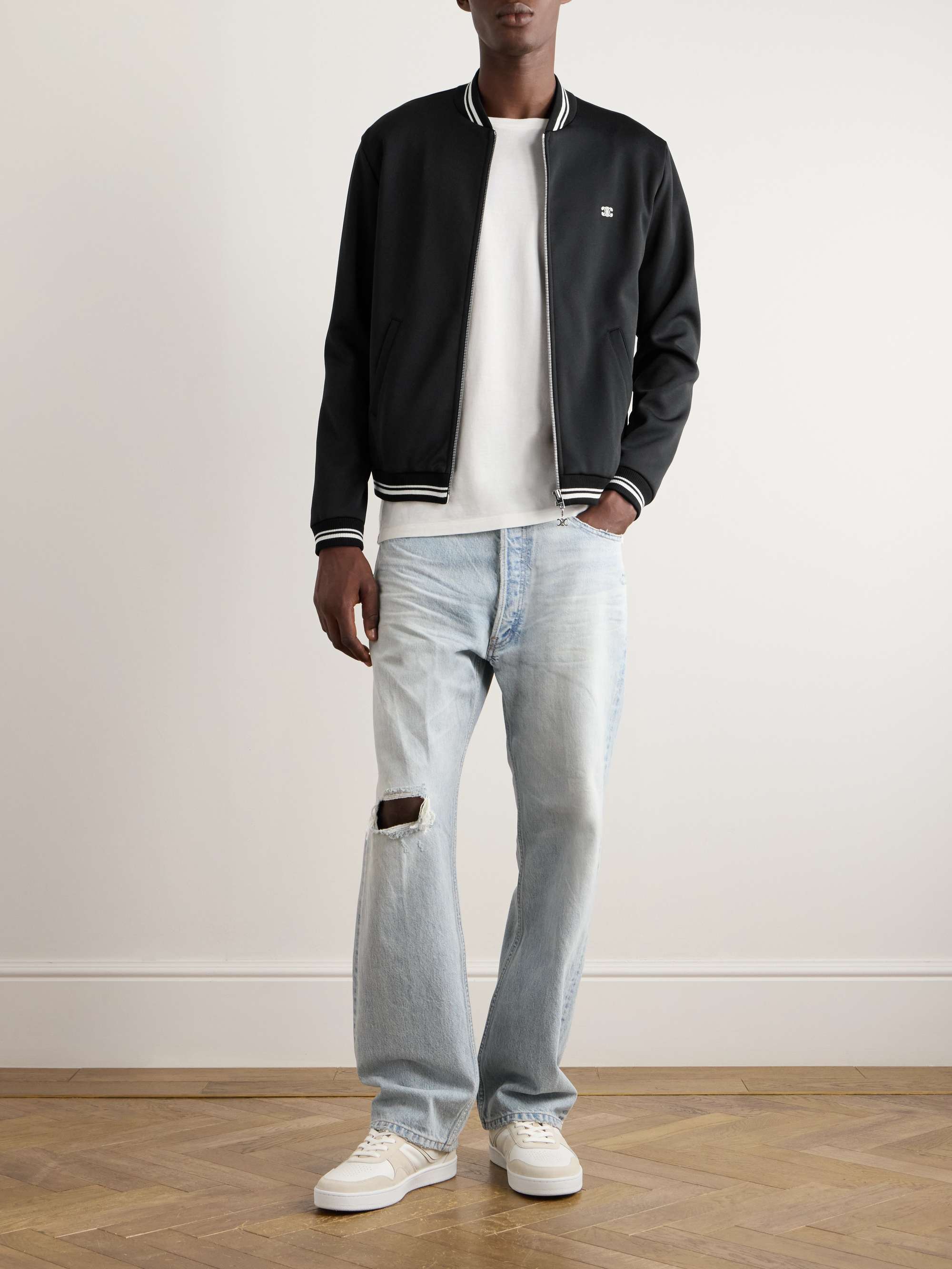 Teddy Slim-Fit Logo-Embroidered Jersey Jacket view