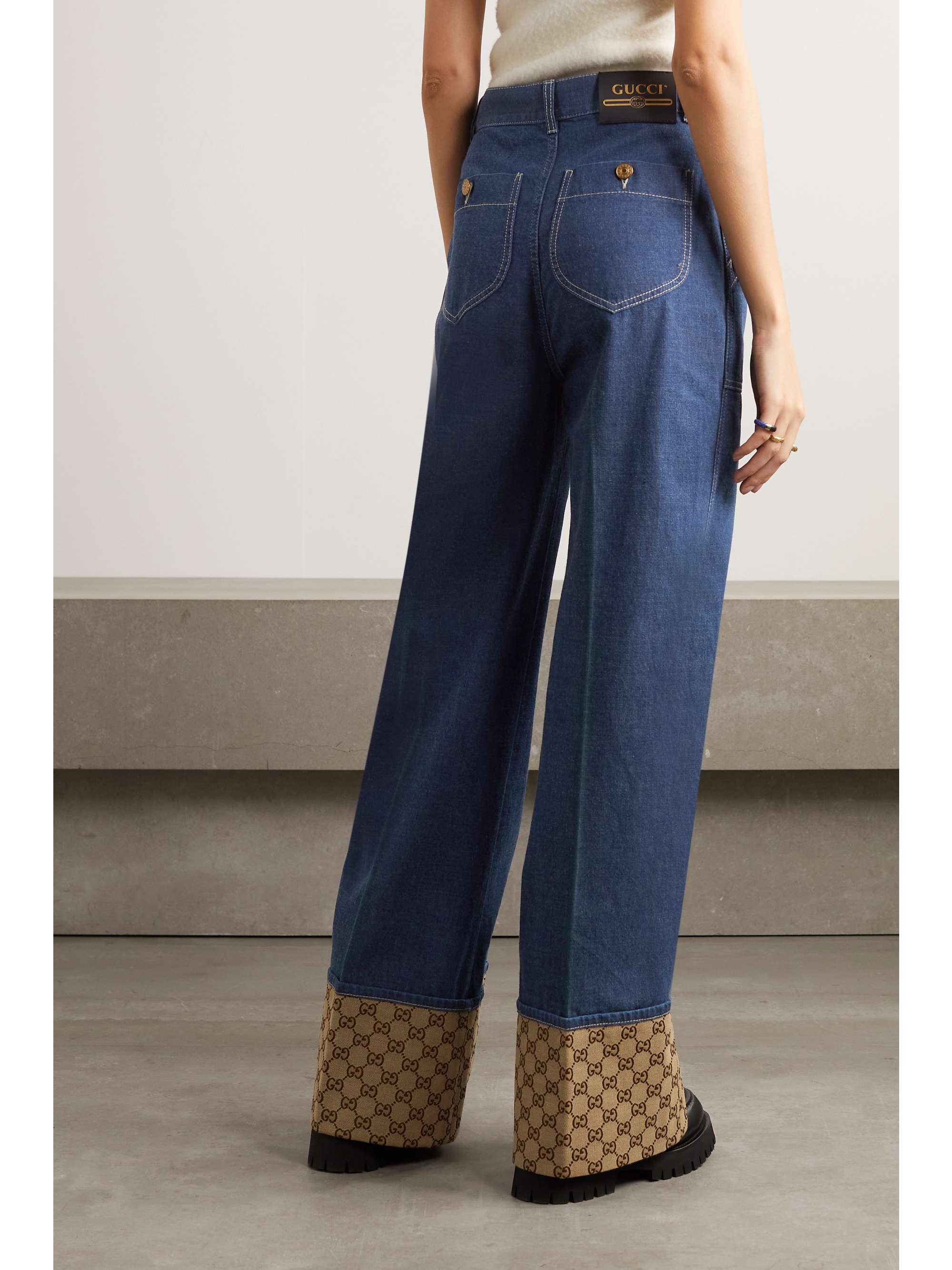 Wide-leg coated-canvas trimmed jeans view