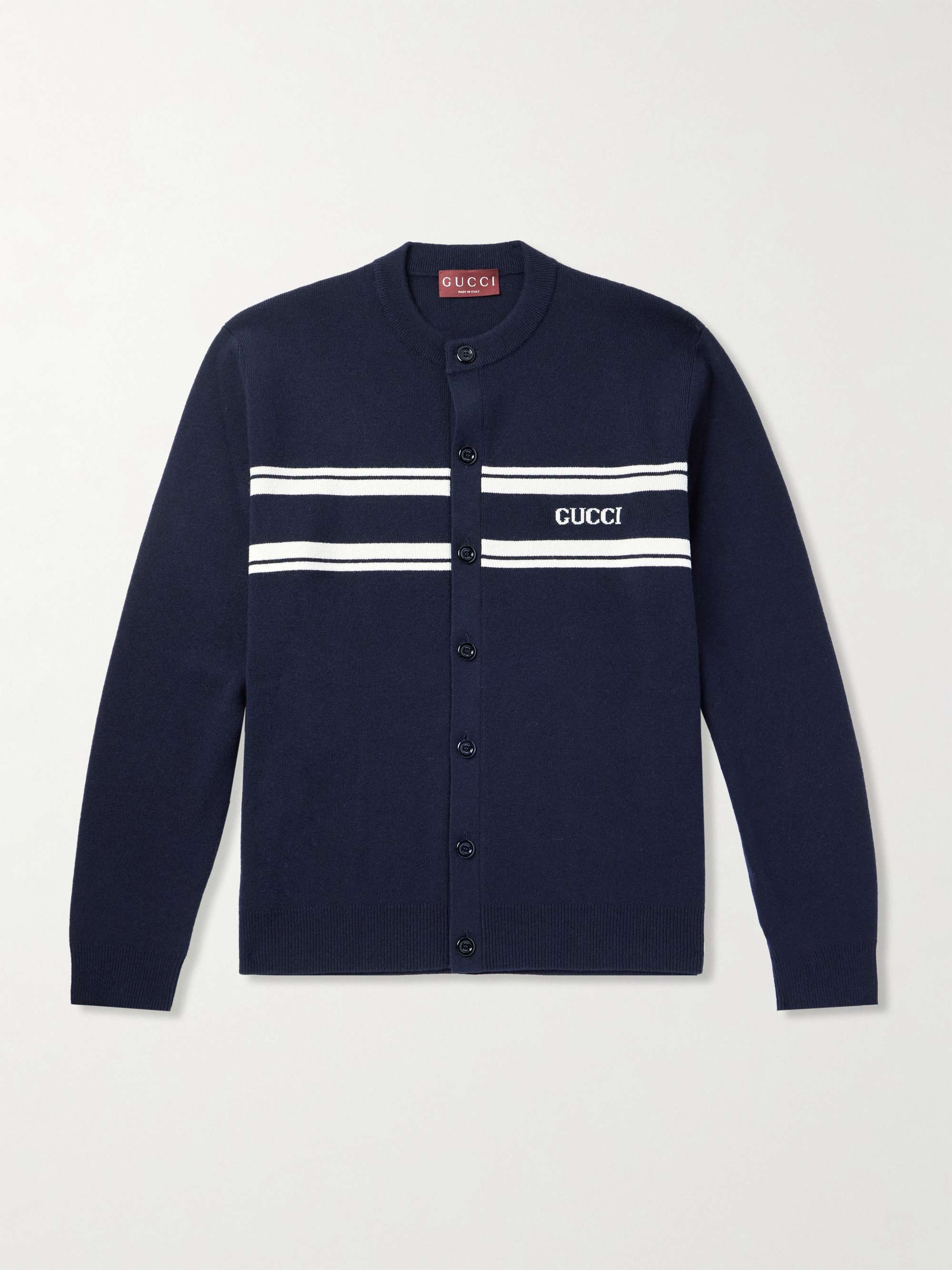 Logo-Jacquard Striped Wool and Cashmere-Blend Cardigan view