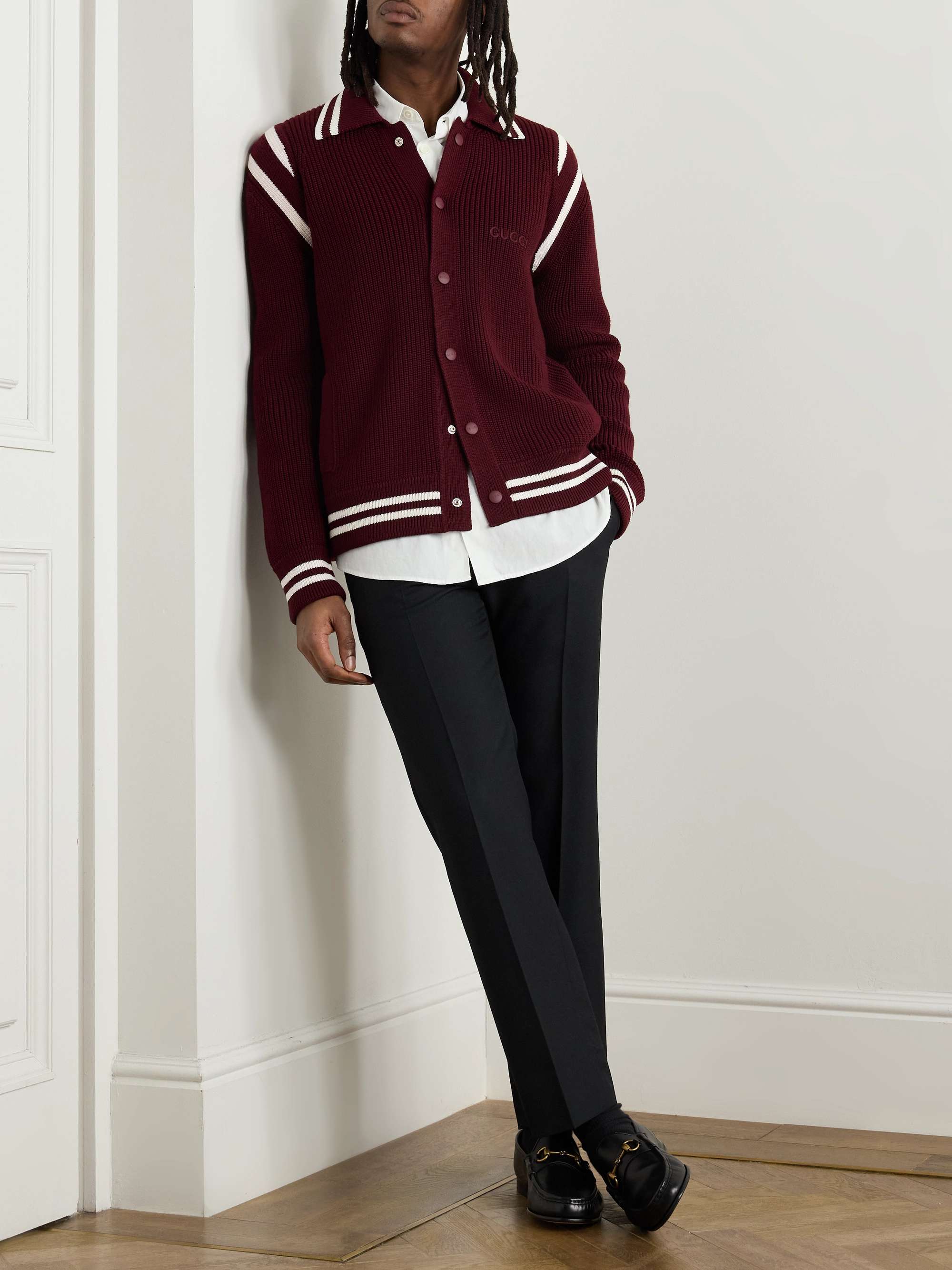 Logo-Appliquéd Striped Wool Cardigan view