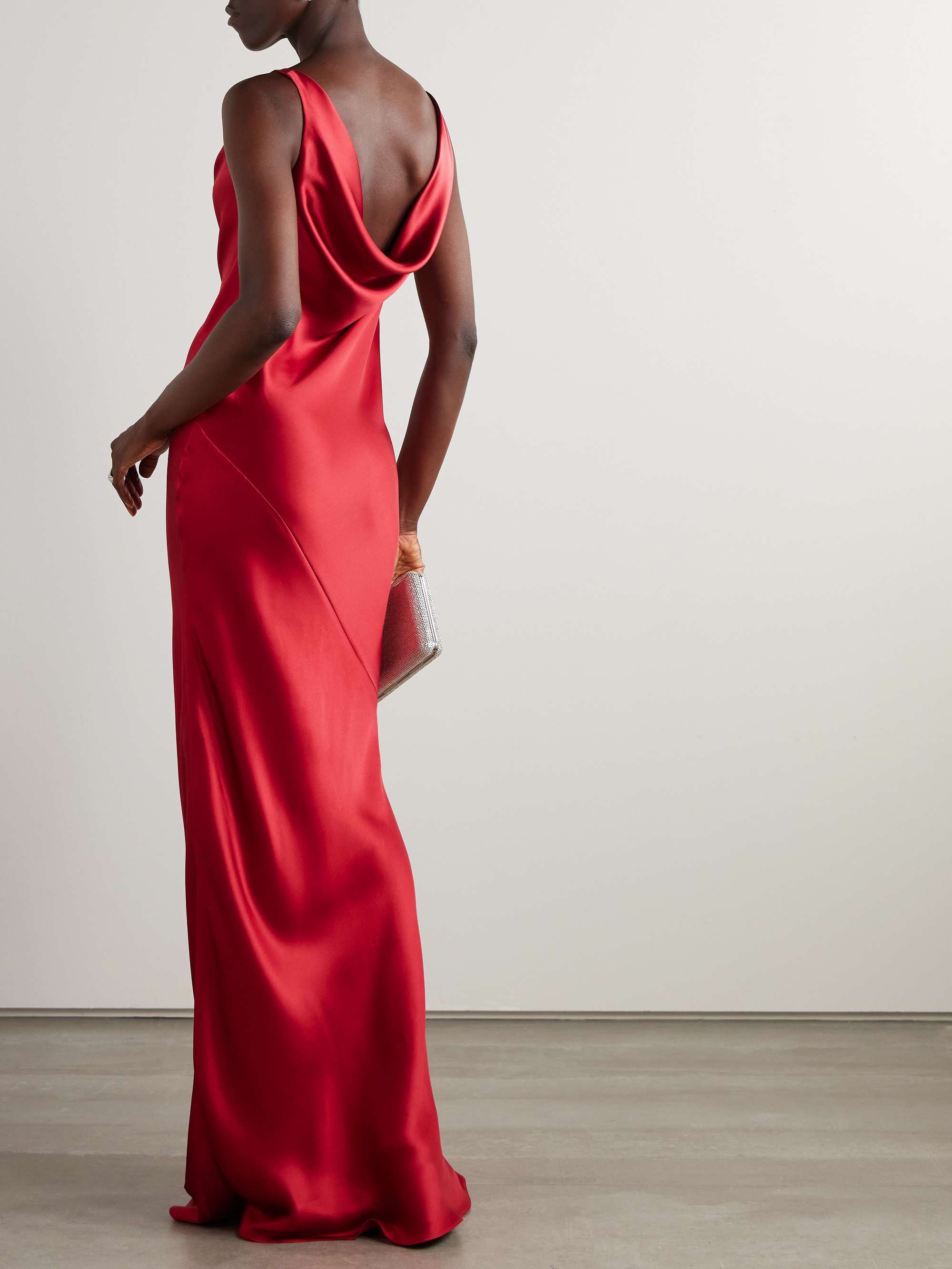 Sequin-trimmed draped silk-satin gown view