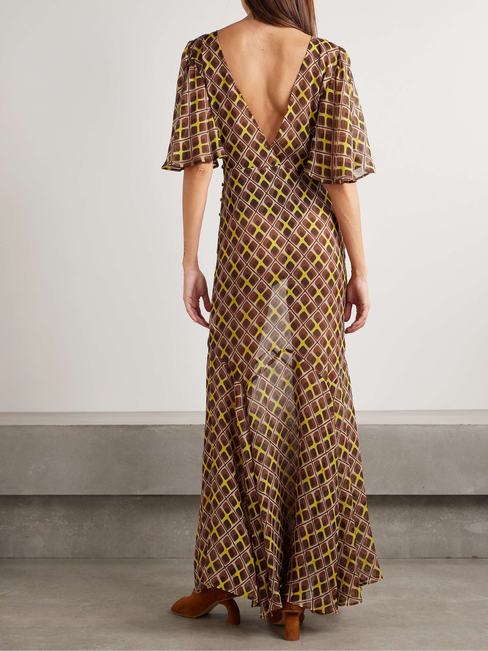 Cattail printed silk-blend chiffon gown view