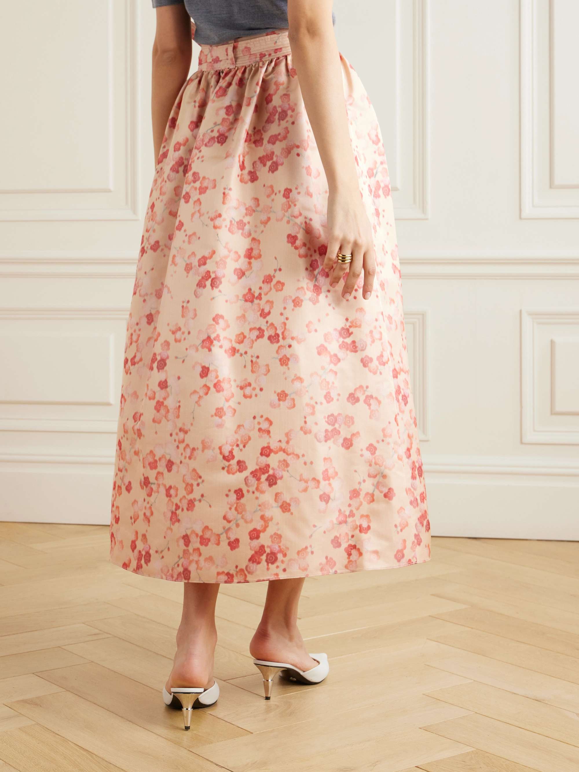 Leah gathered silk-jacquard midi wrap skirt view