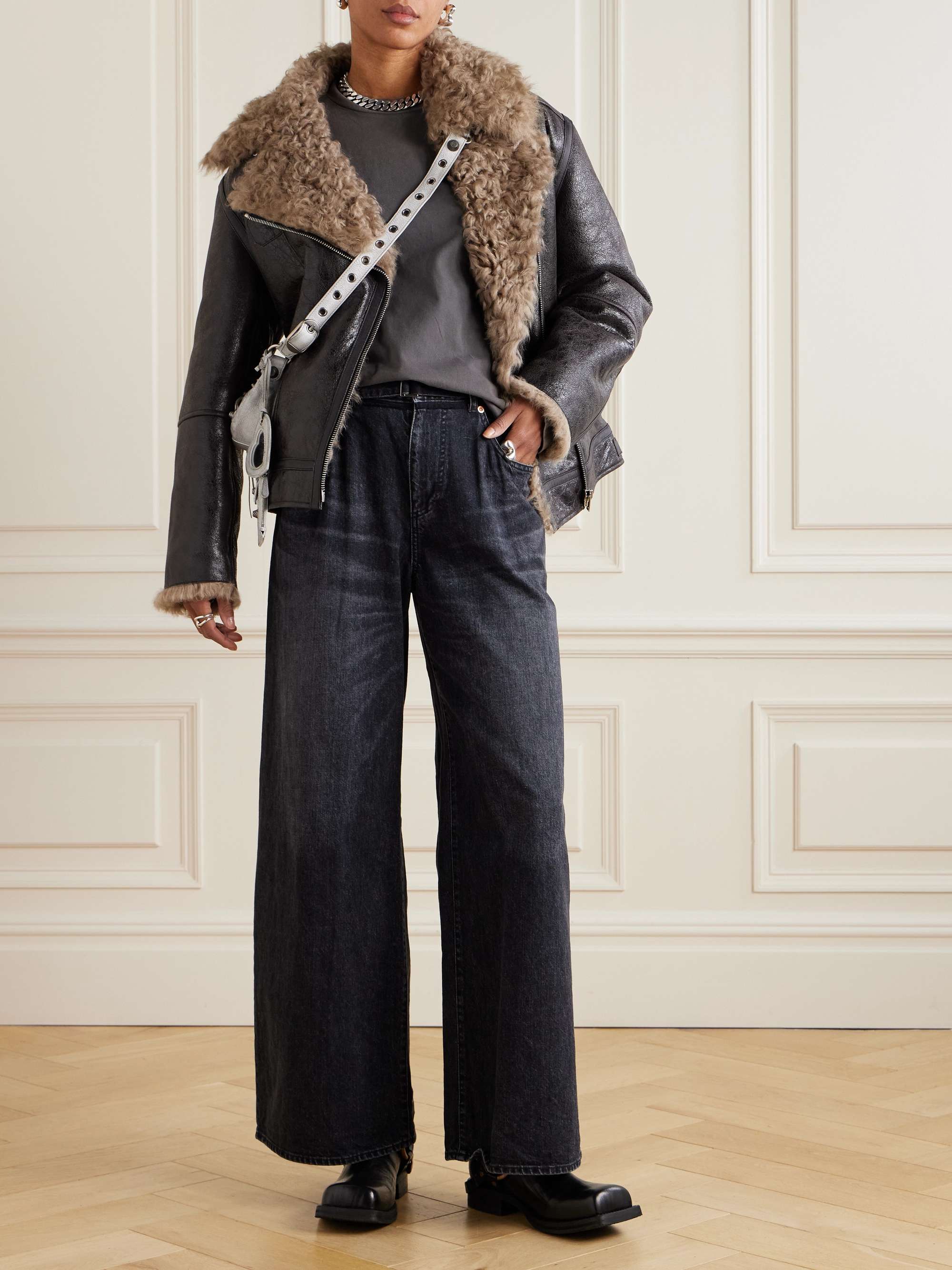 Belted high-rise wide-leg jeans view