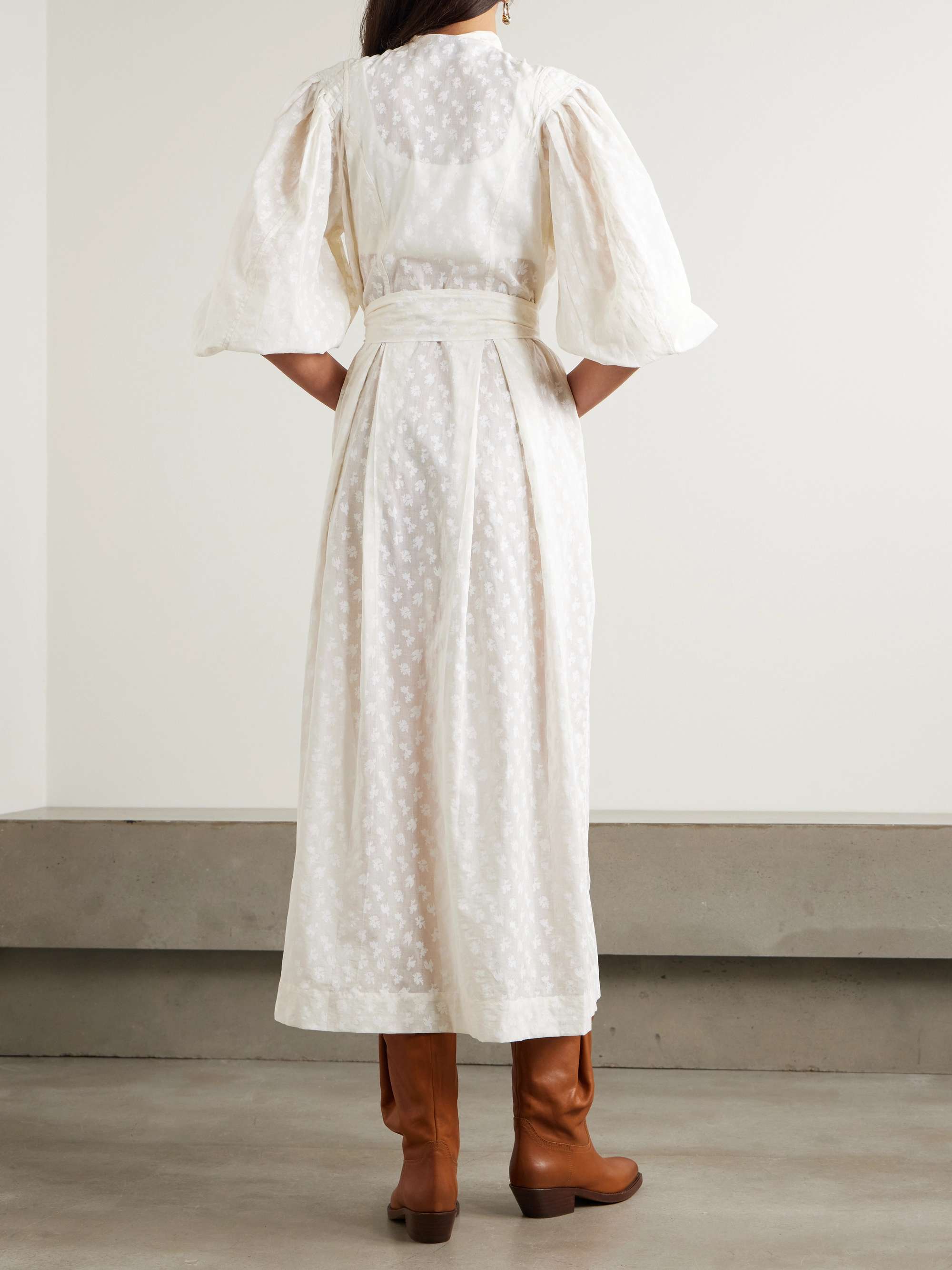 Yvonne belted floral-print cotton-voile midi shirt dress view