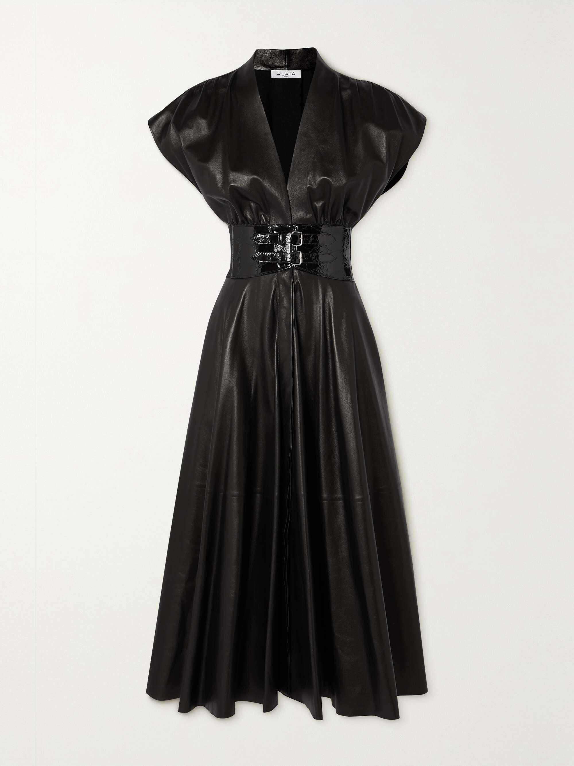 Archetypes belted leather midi dress view