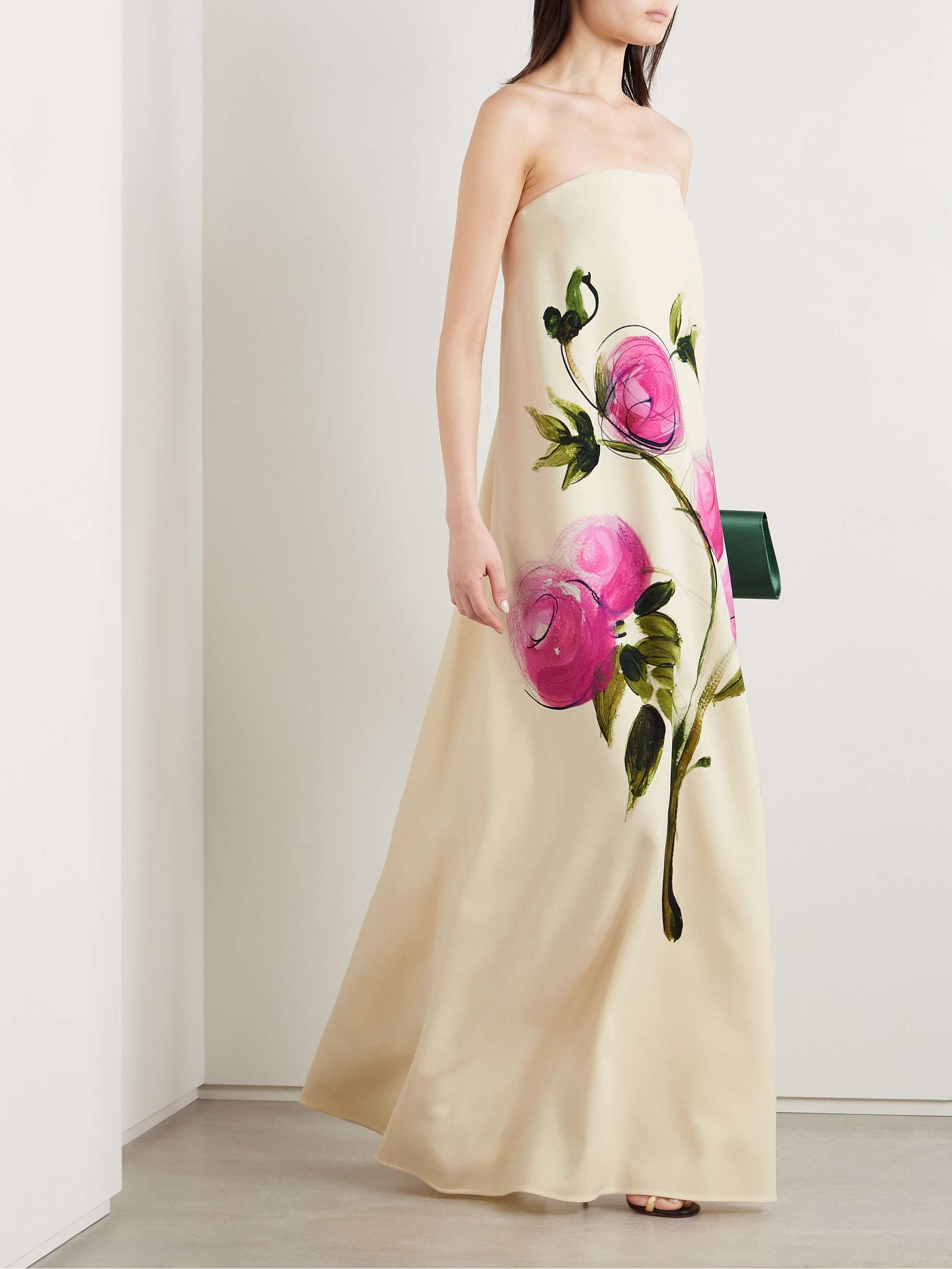 Strapless floral-print wool-blend crepe gown view
