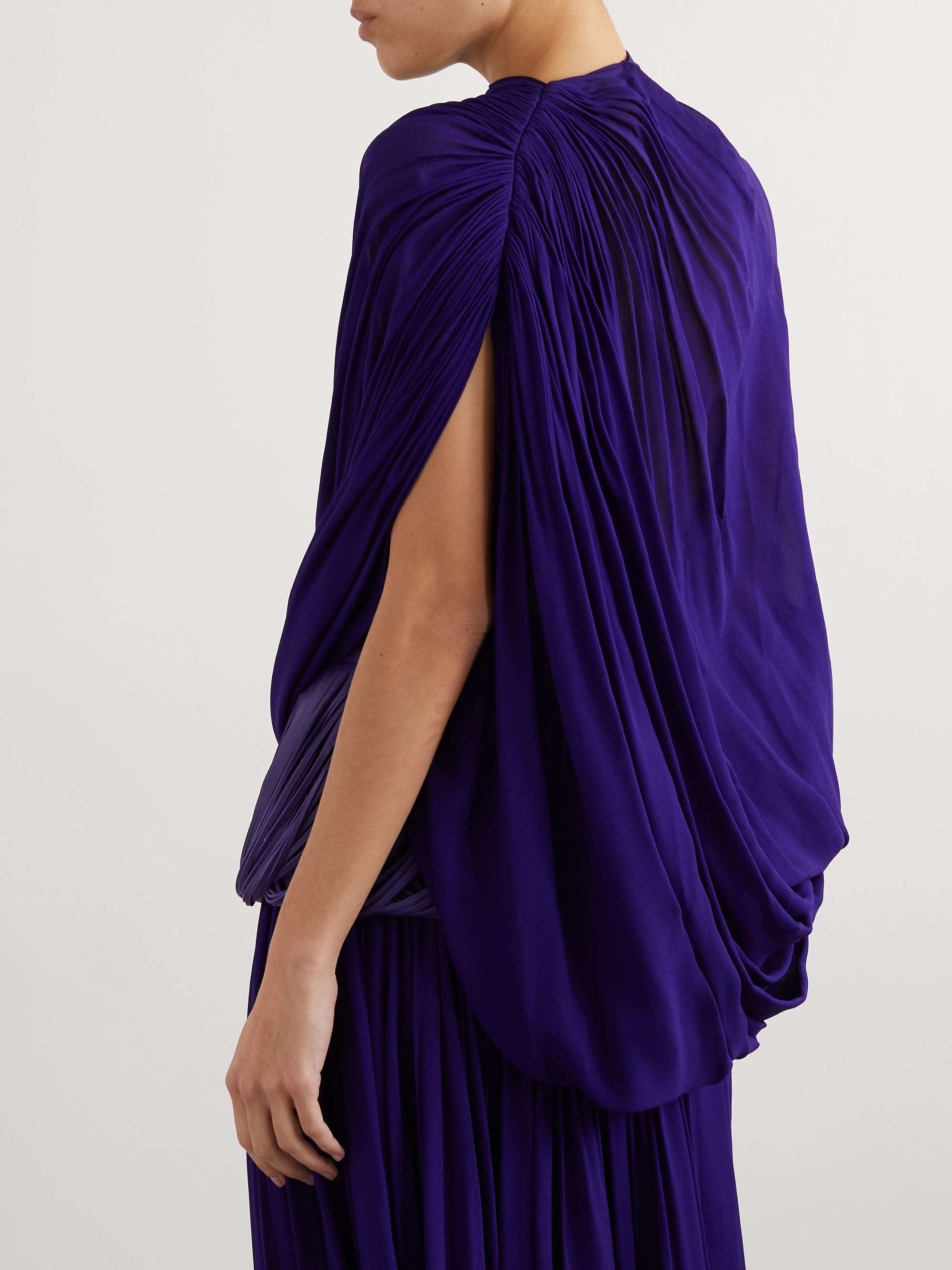 Asymmetric gathered draped georgette top view
