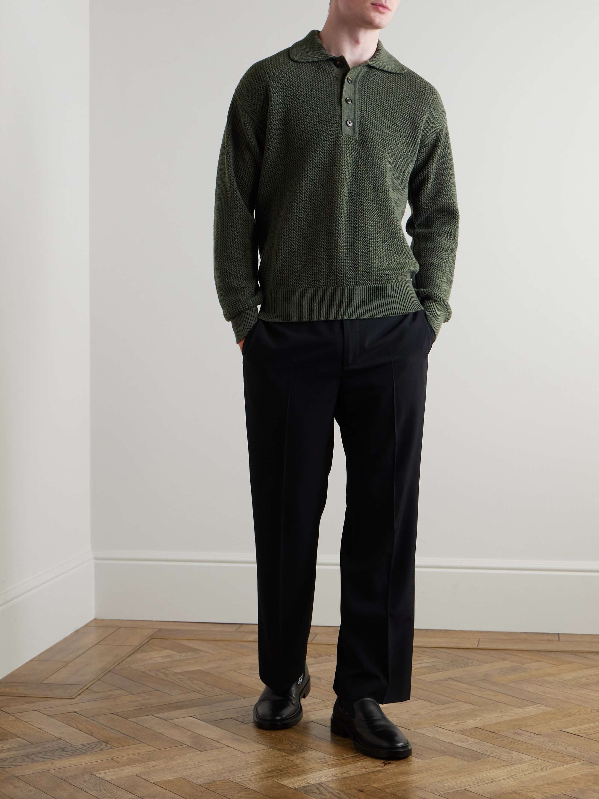 Textured-Knit Virgin Wool Polo Shirt view