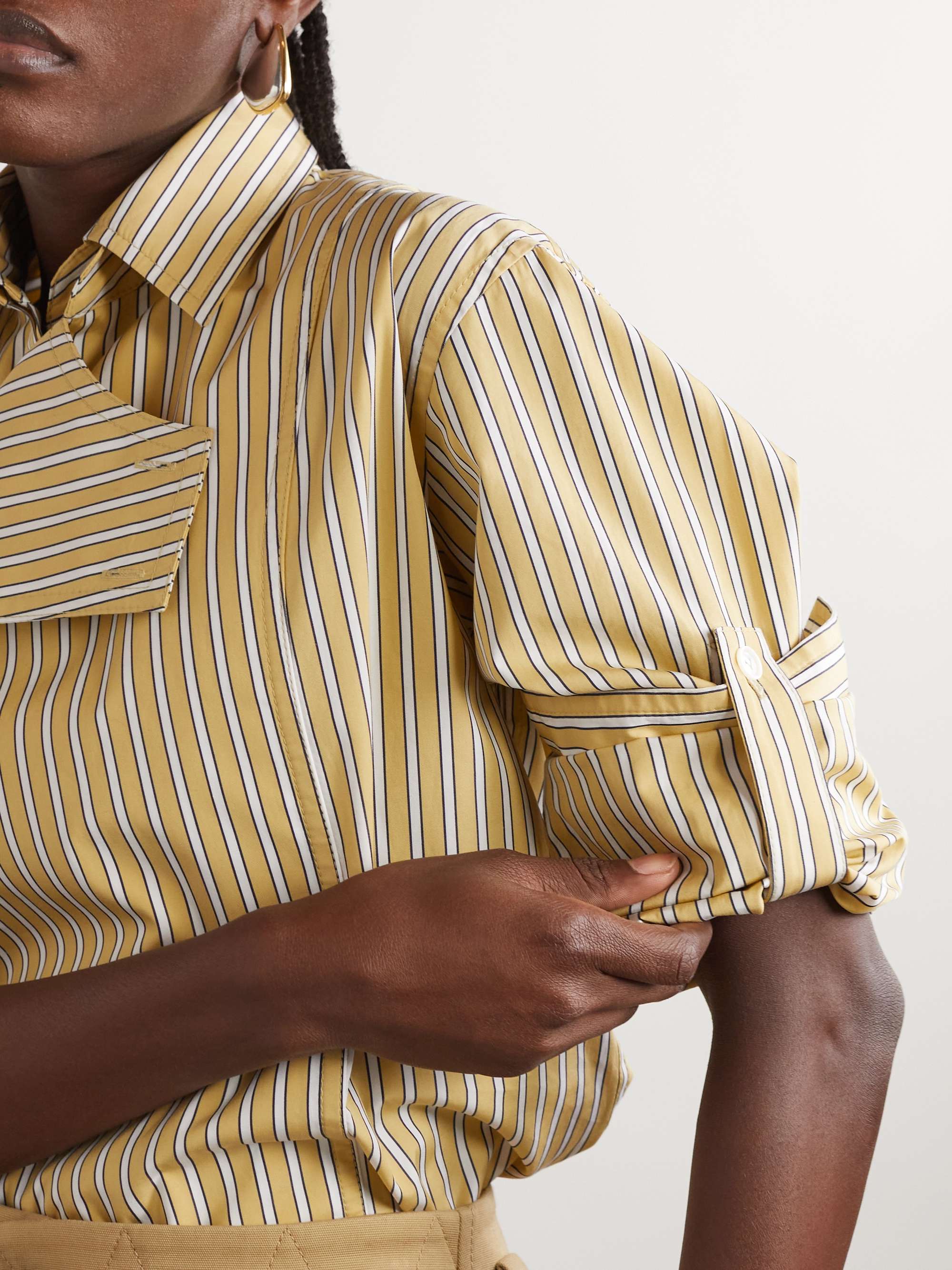 Asymmetric striped cotton-poplin shirt view