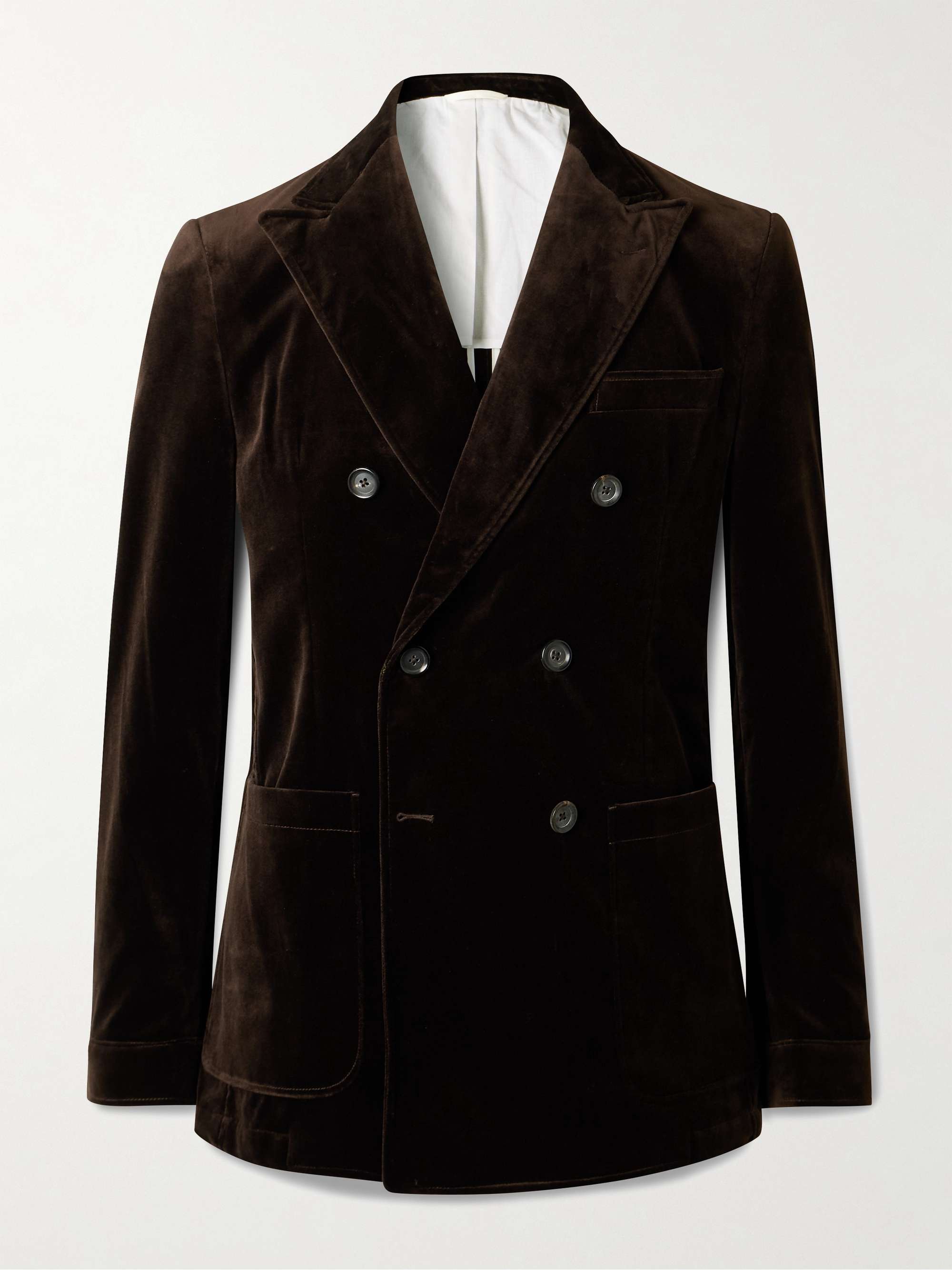 Slim-Fit Double-Breasted Cotton-Velvet Blazer view