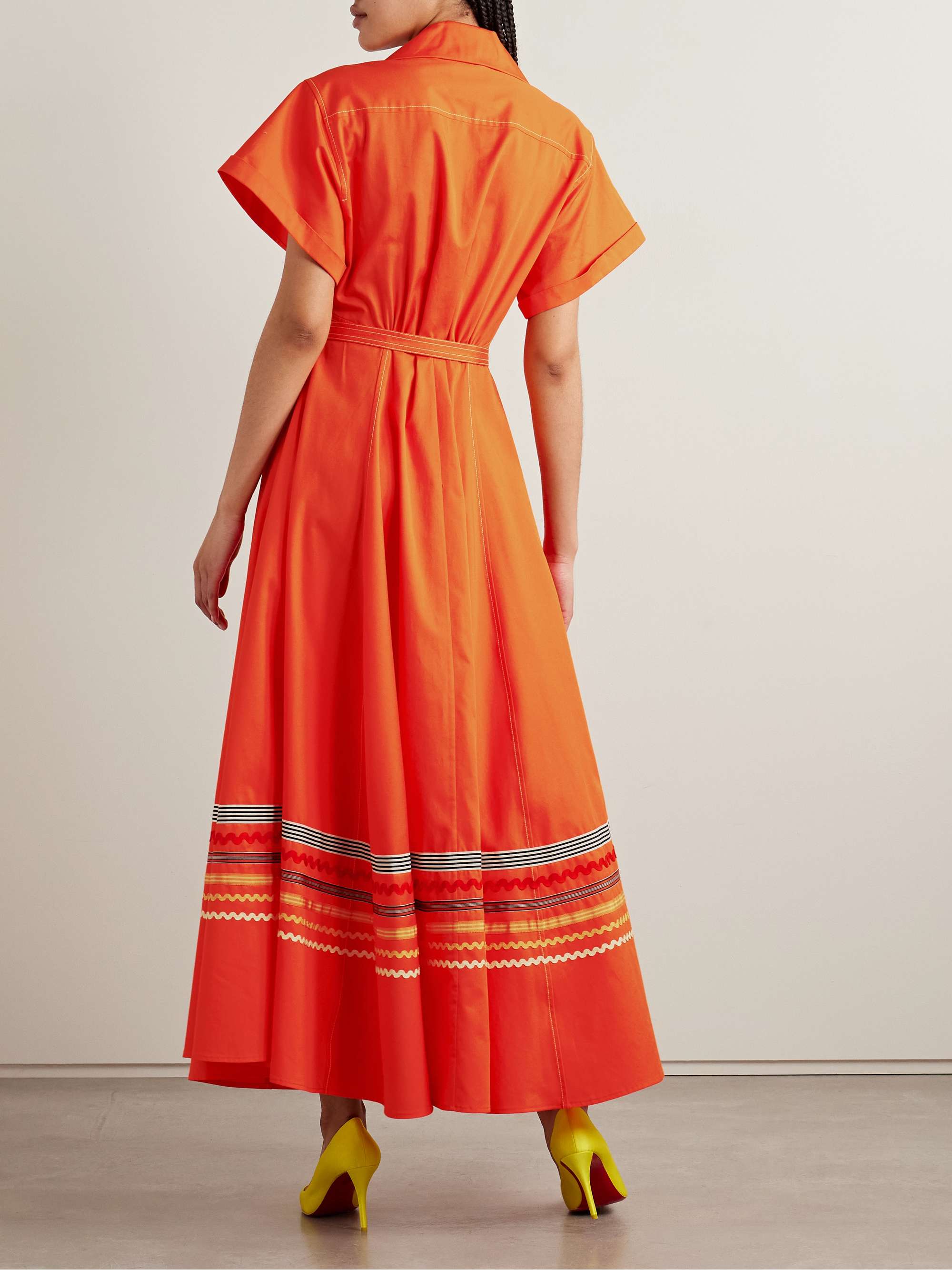 Belted ric rac and grosgrain-trimmed cotton-twill maxi shirt dress view