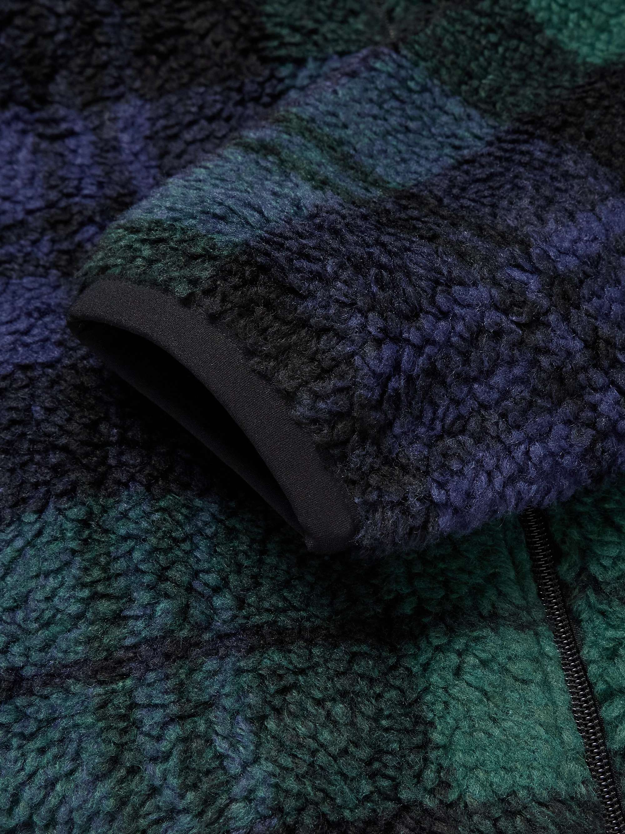Shell-Trimmed Checked Fleece Jacket view