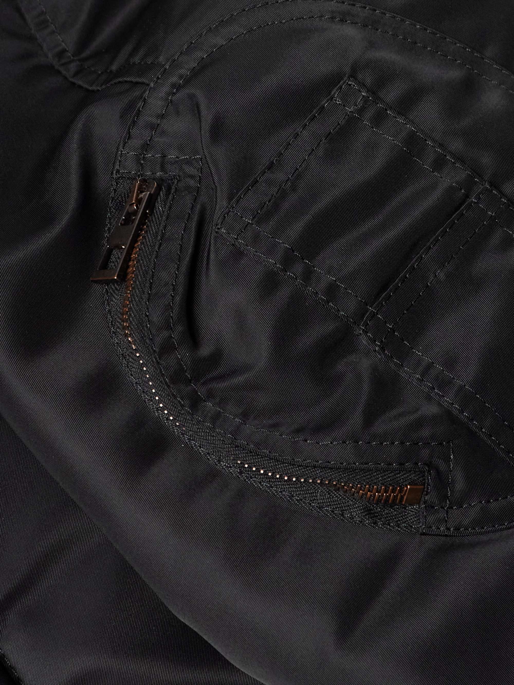 Leather-Trimmed Shell Hooded Bomber Jacket view