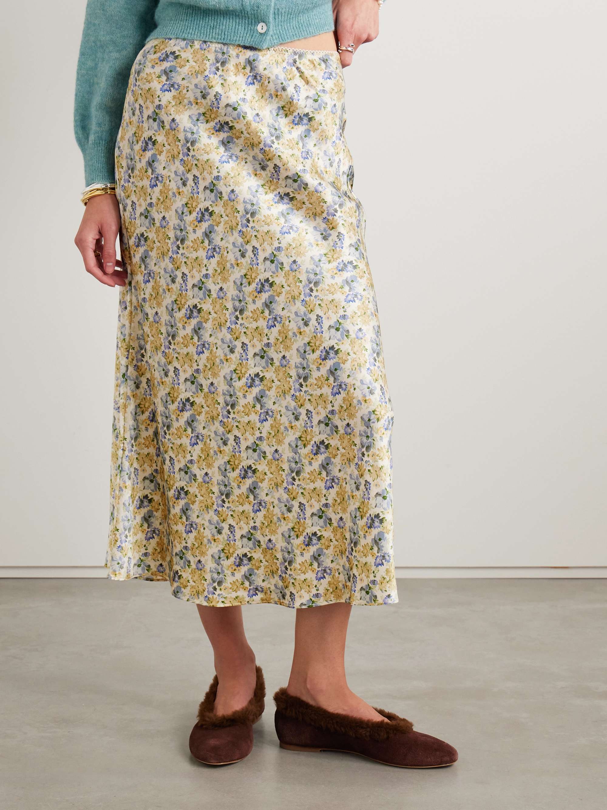 Elowen picot-trimmed floral-print silk-charmeuse midi skirt view