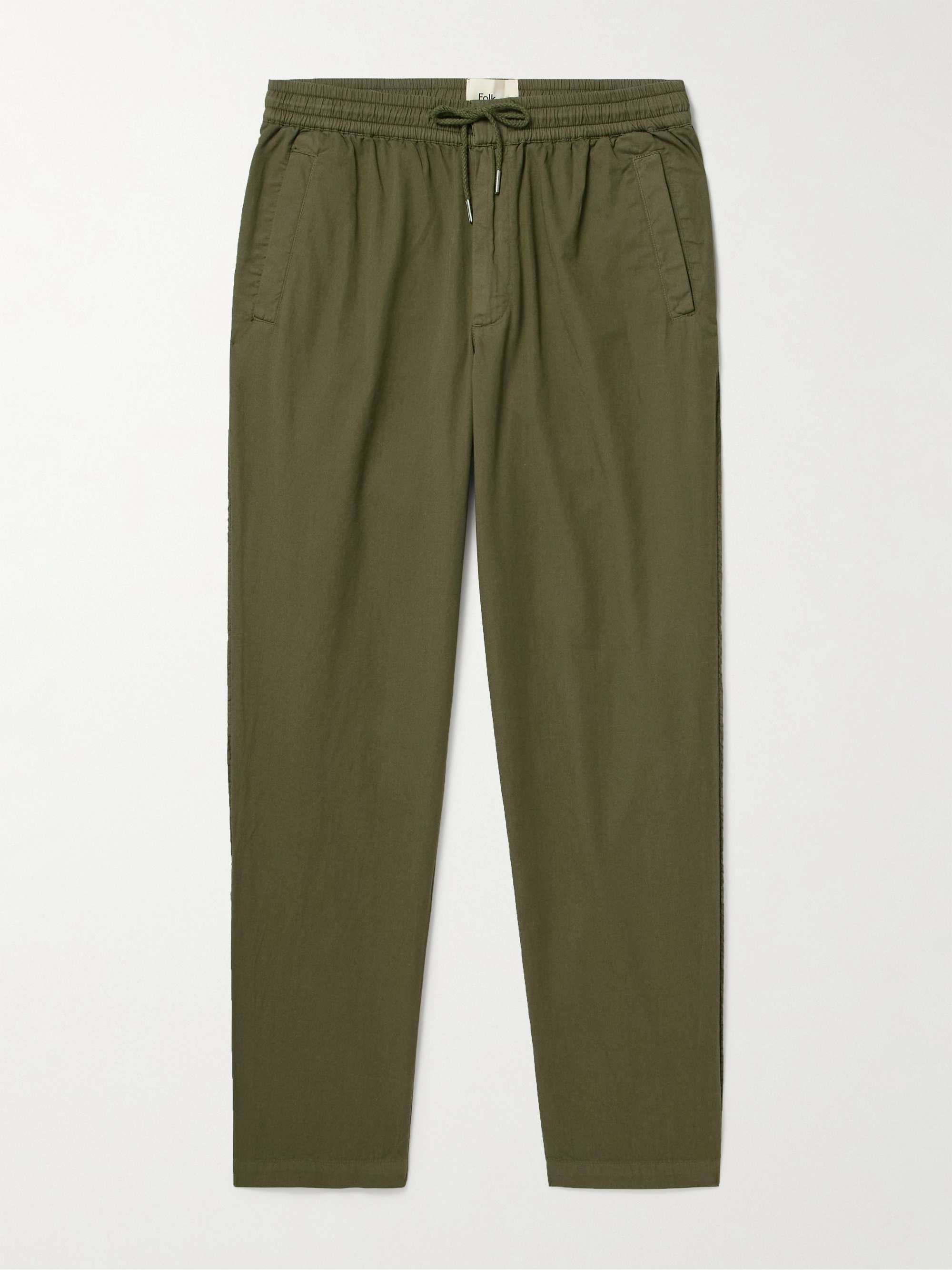Straight-Leg Garment-Dyed Cotton-Twill Drawstring Trousers view
