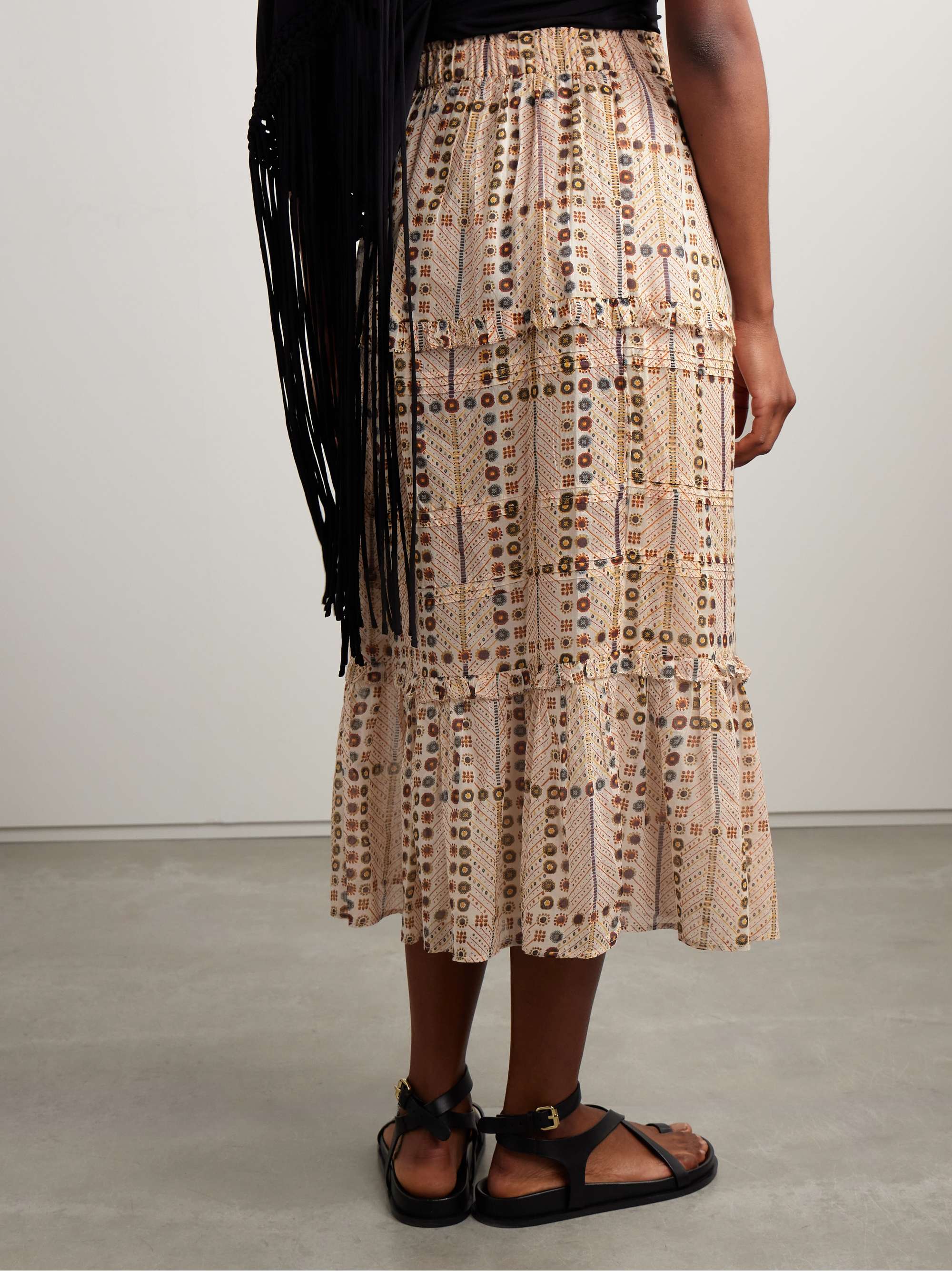 Diya tiered printed cotton-voile midi skirt view