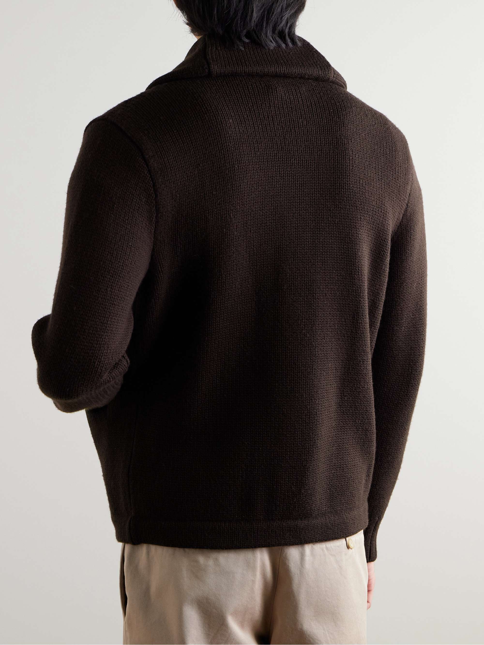 Logo-Appliquéd Shawl-Collar Wool Cardigan view