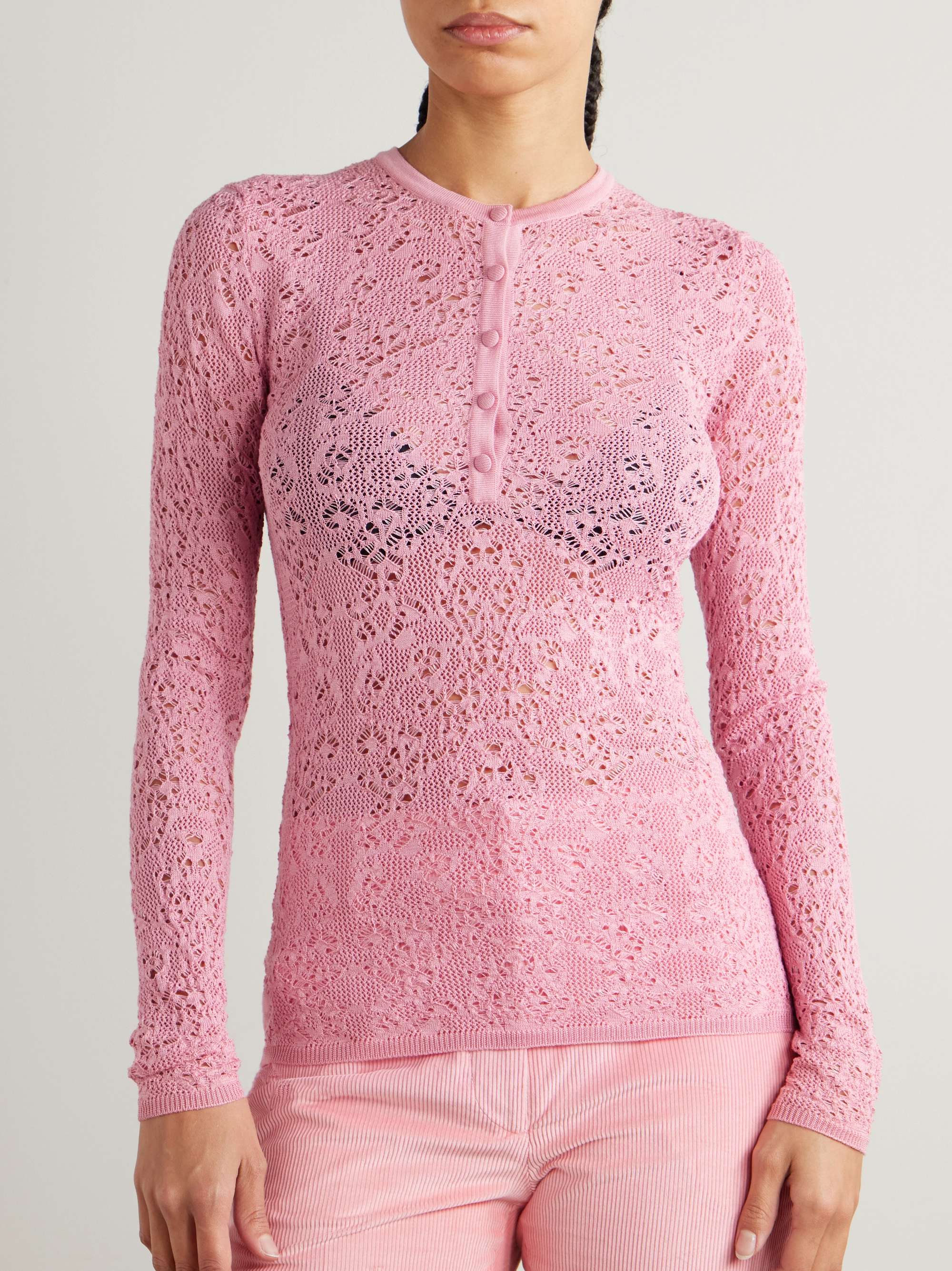 Ithaca crocheted wool and silk-blend Henley top view