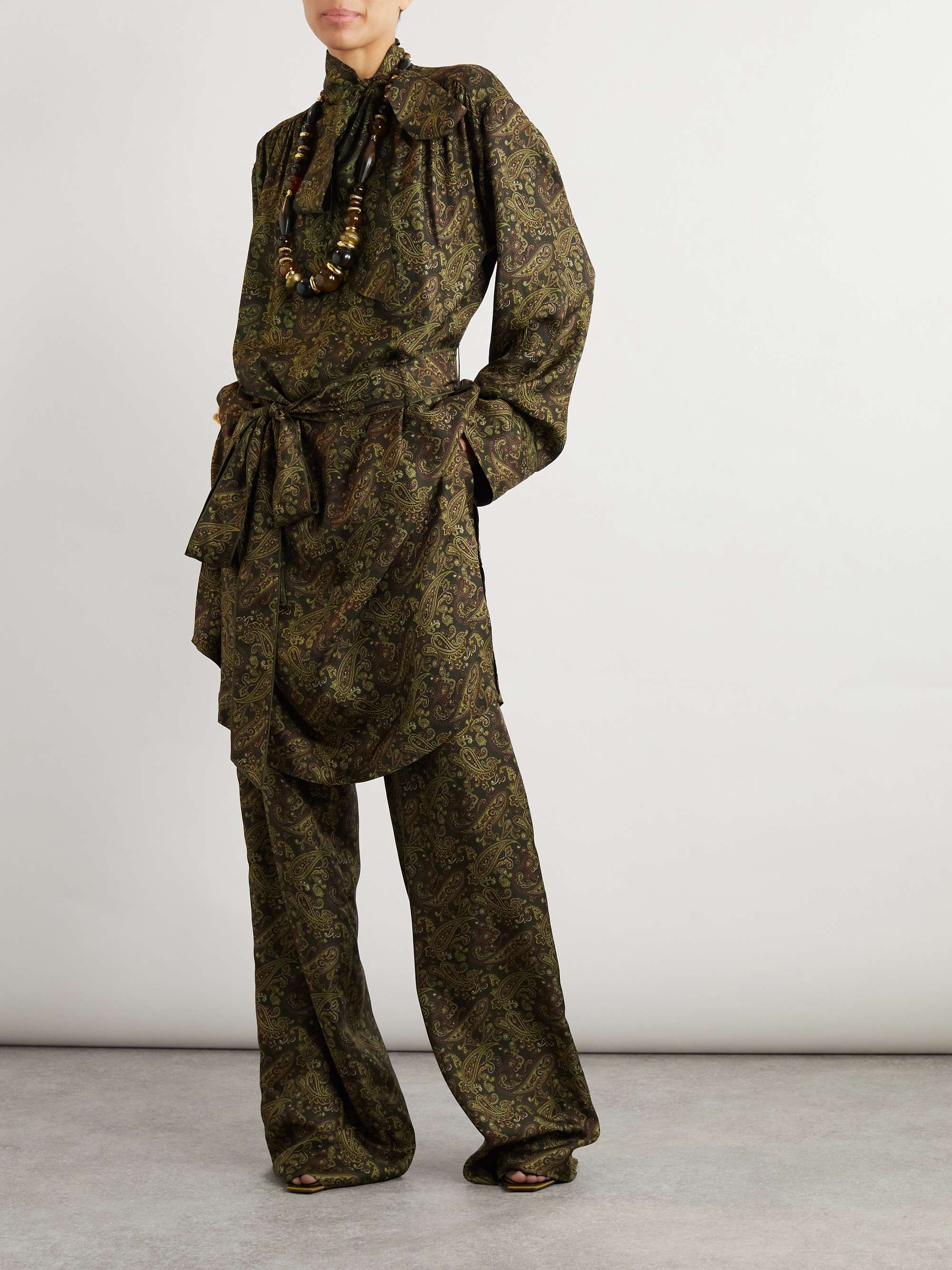 Pussy-bow belted paisley-print silk-twill mini dress view