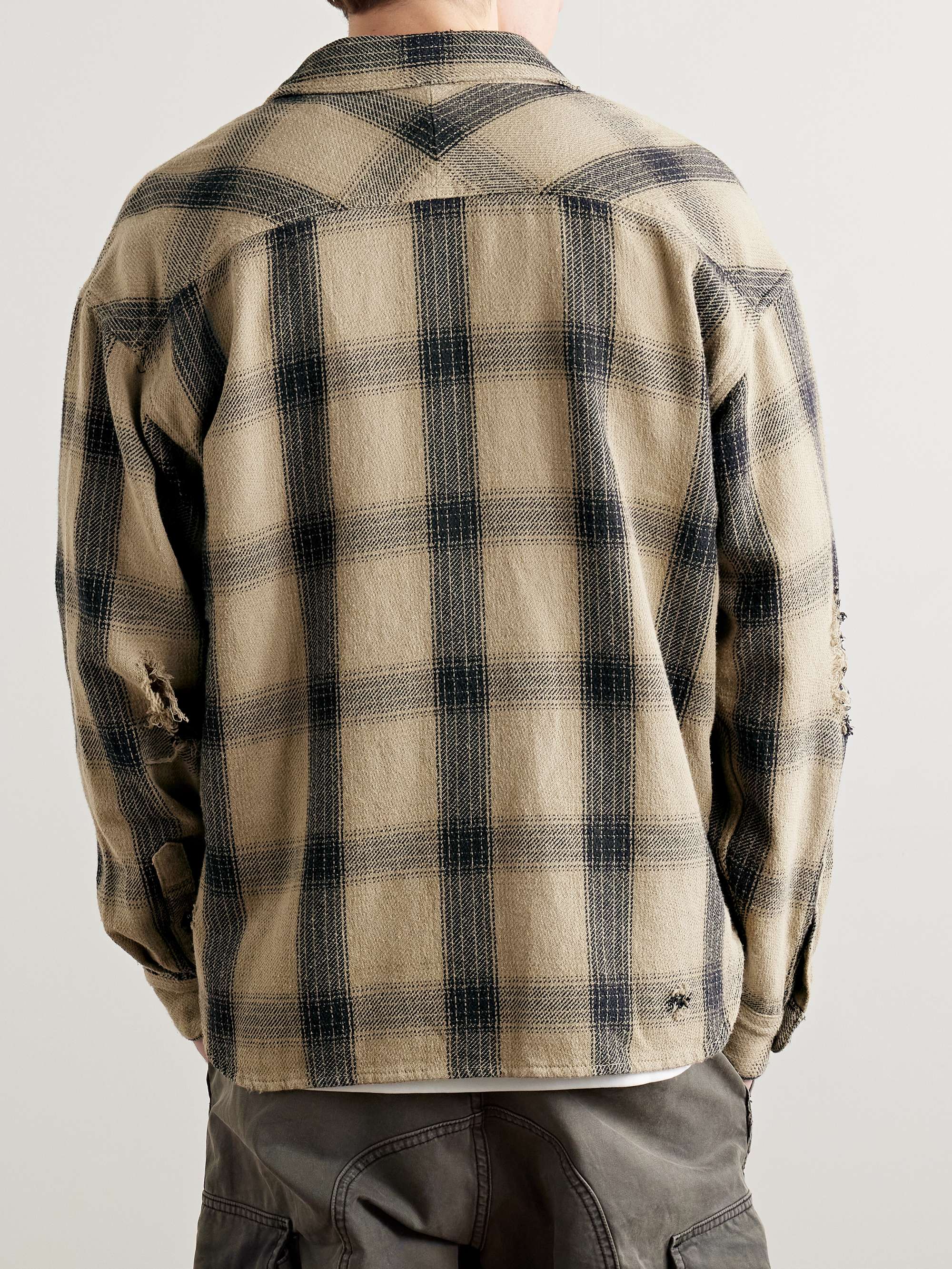 Savage Logo-Appliquéd Distressed Checked Cotton Shirt view