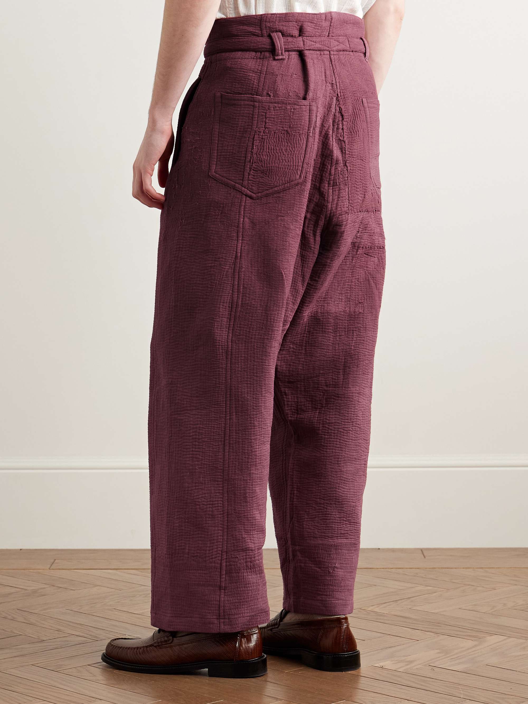 Judo Belted Upcycled Textured-Cotton Trousers view