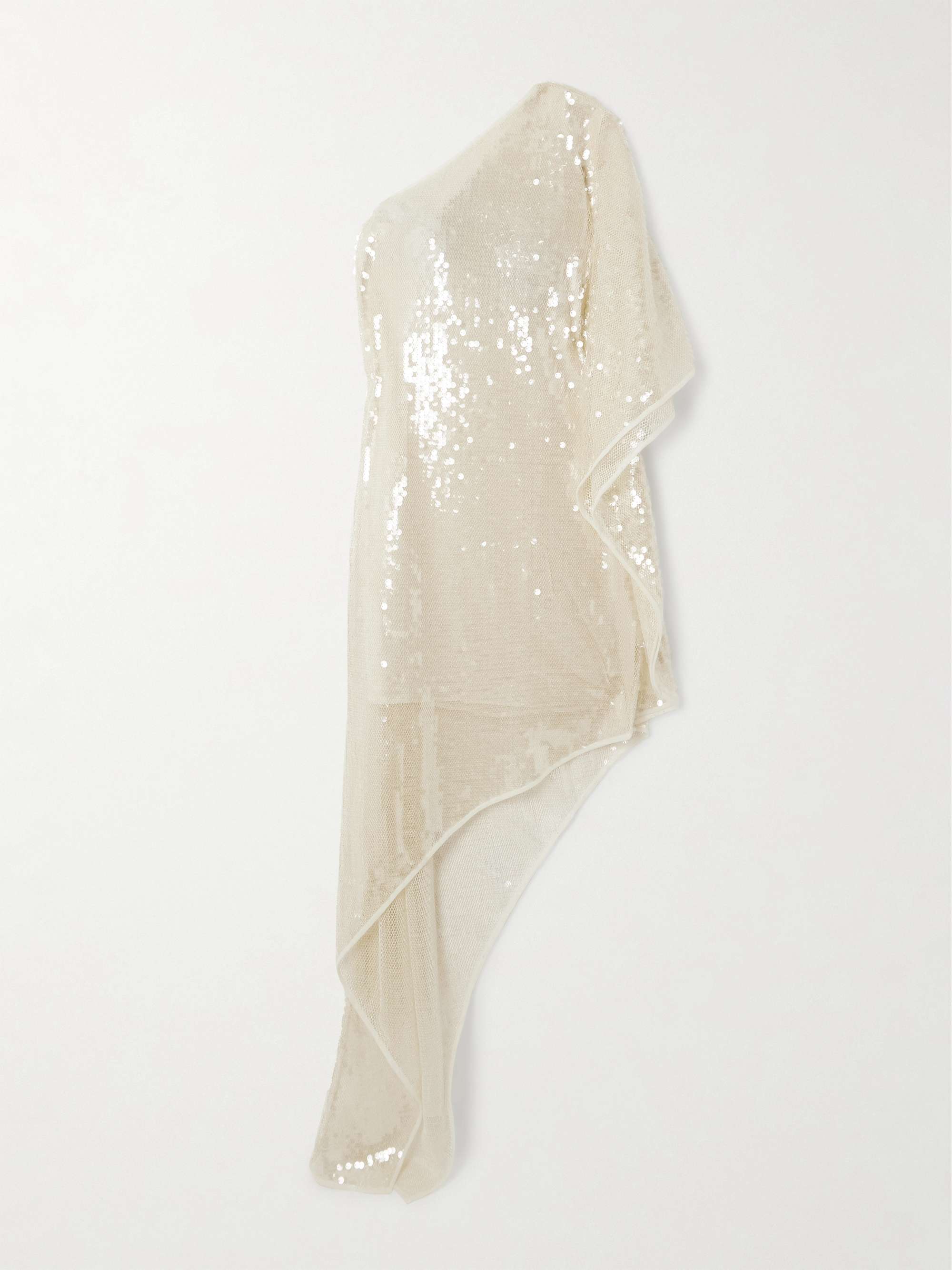 One-shoulder asymmetric sequined mesh dress view