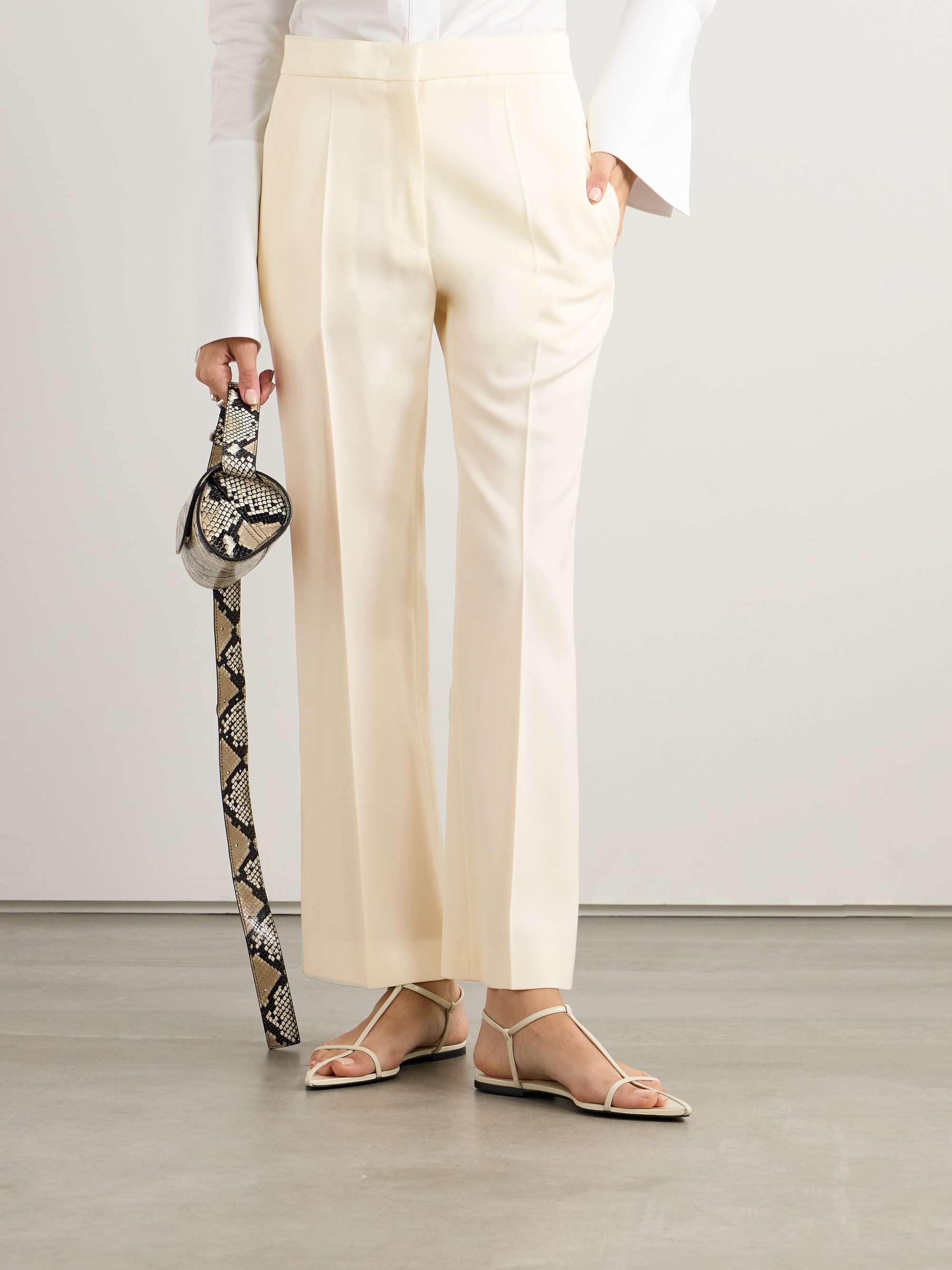 Pleated wool-twill straight-leg pants view